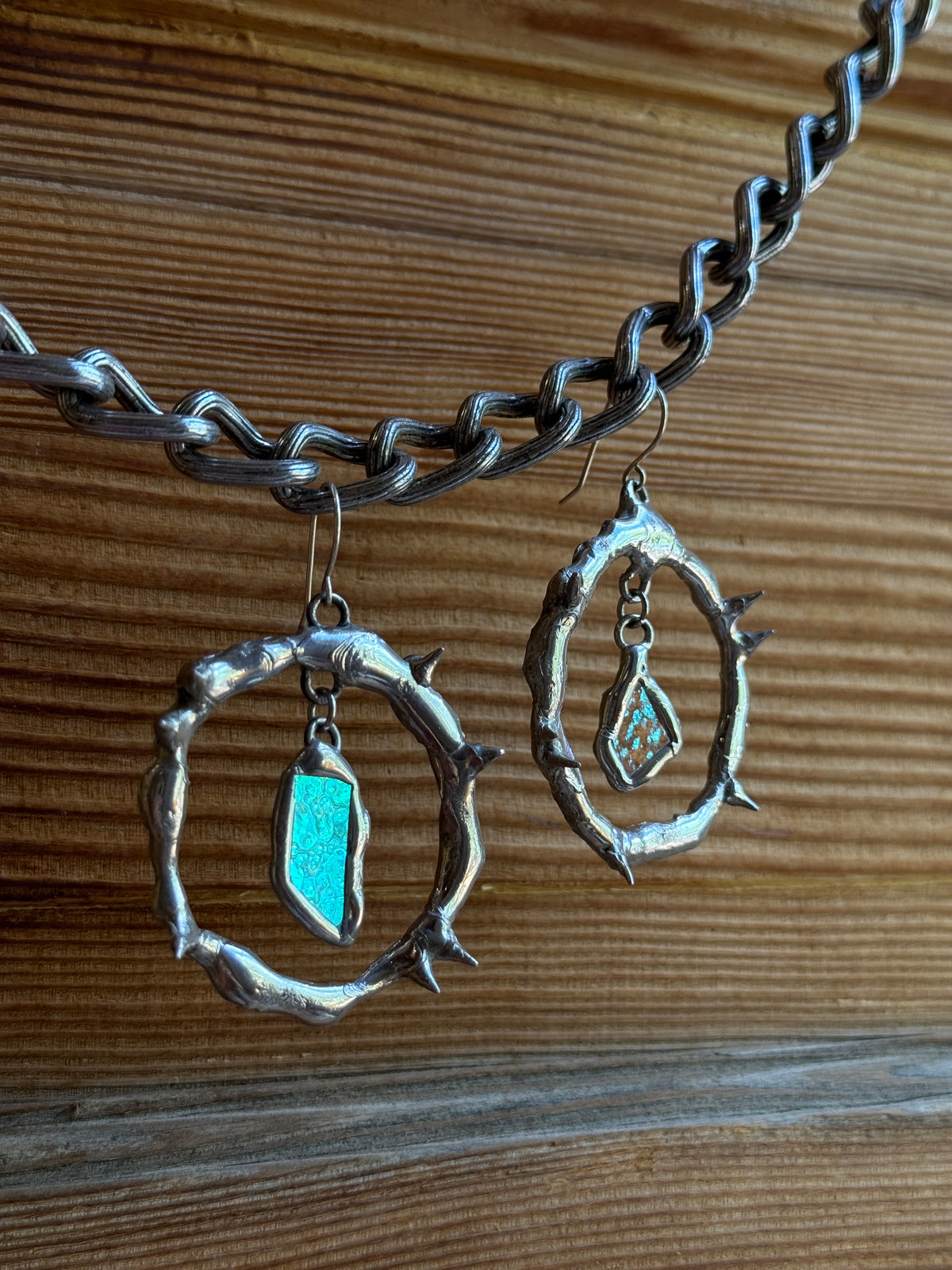 Teal Glass Shards Spiky Hoop Earrings