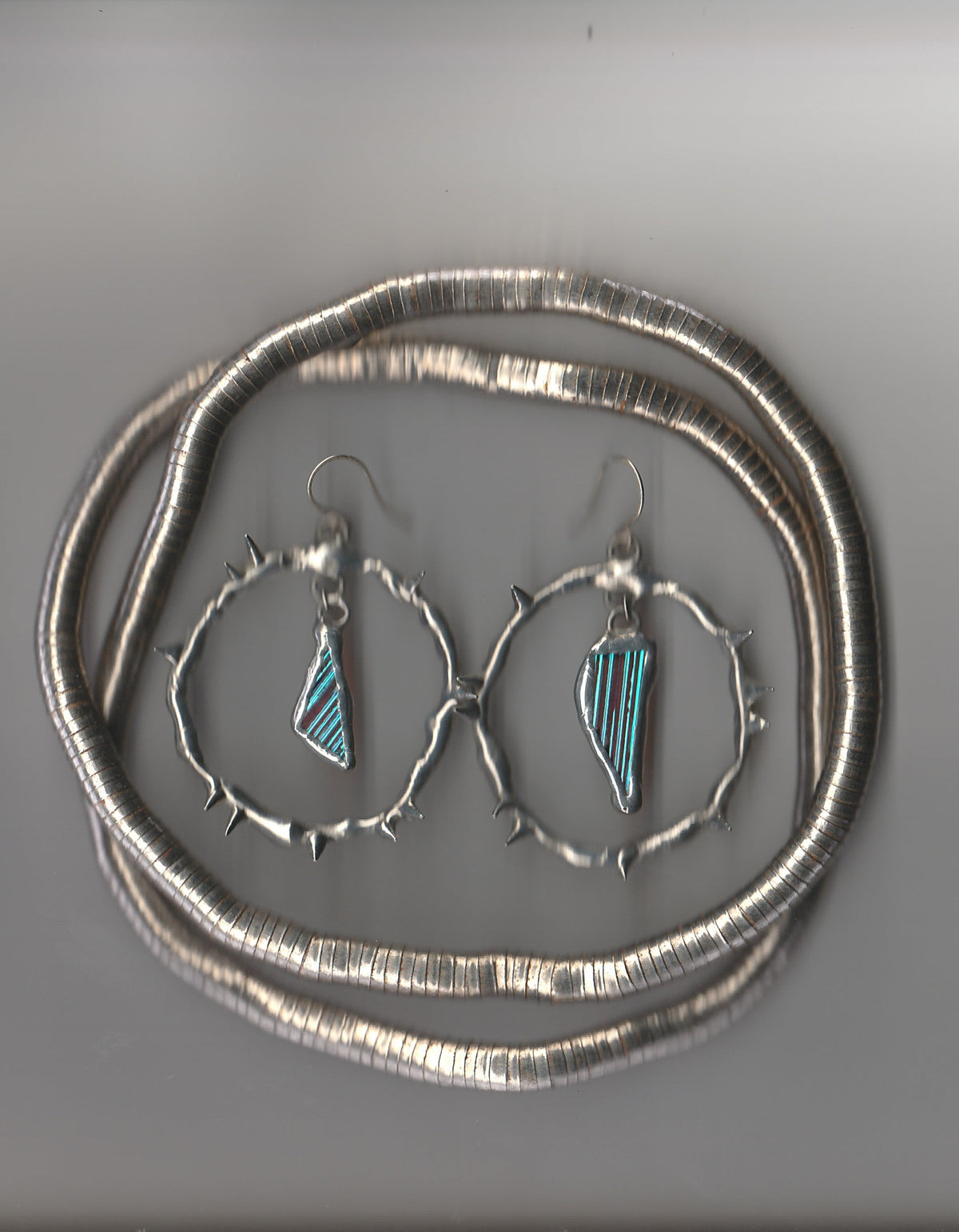 Baby Blue Glass Shards Spiky Hoop Earrings