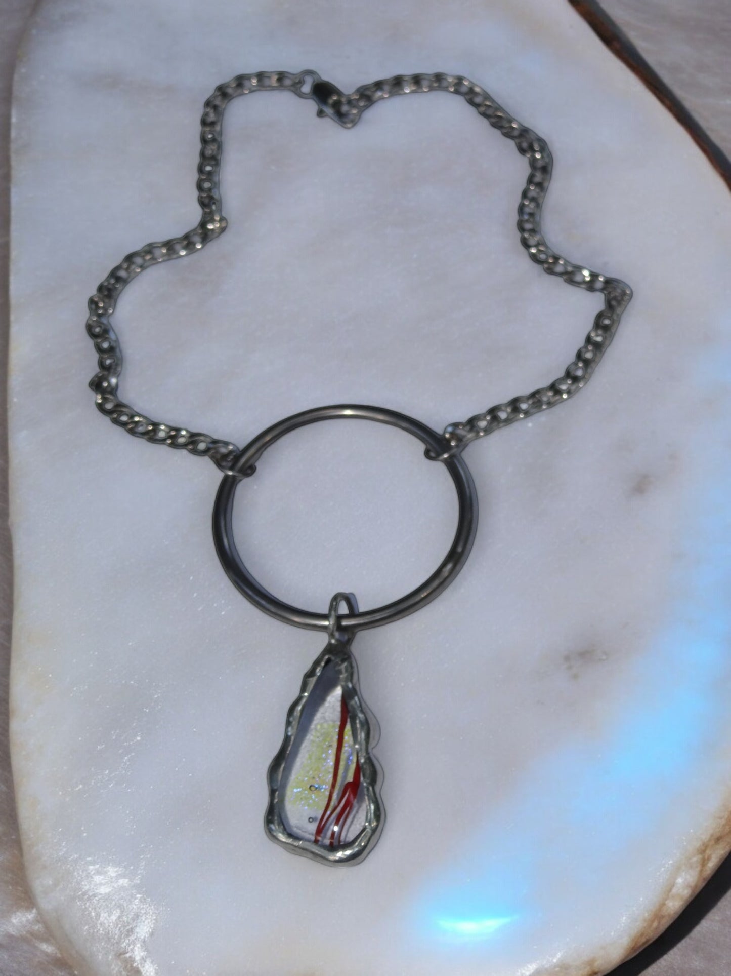 Transparent Blood Streak | Fused Glass O Ring Necklace