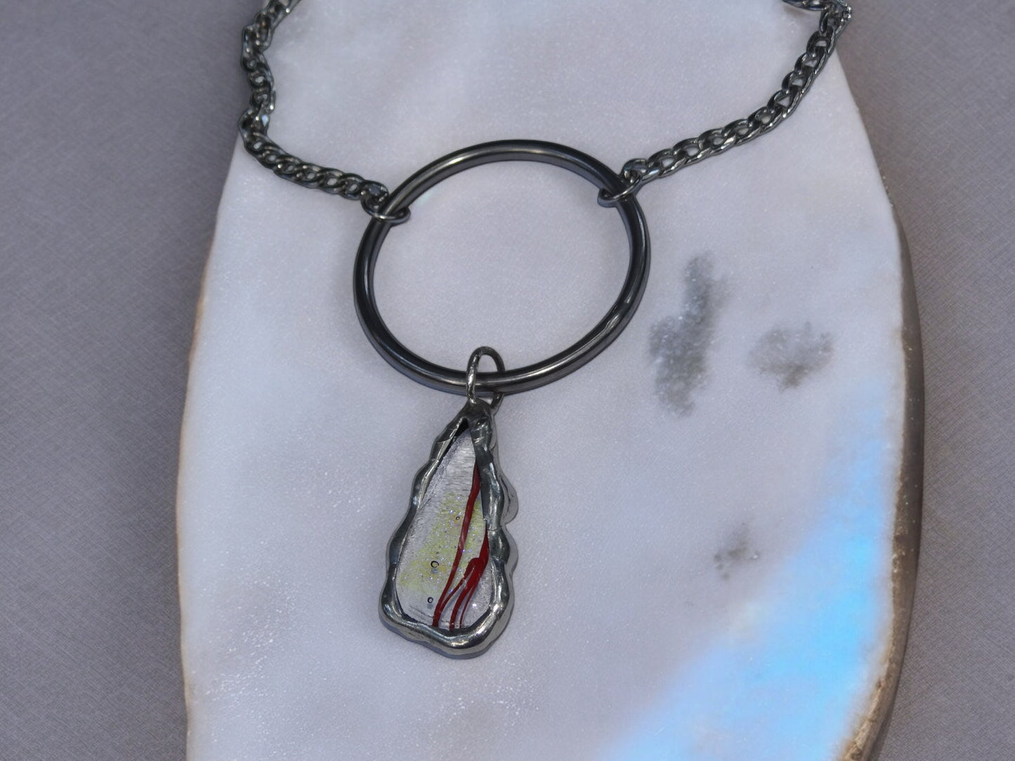 Transparent Blood Streak | Fused Glass O Ring Necklace