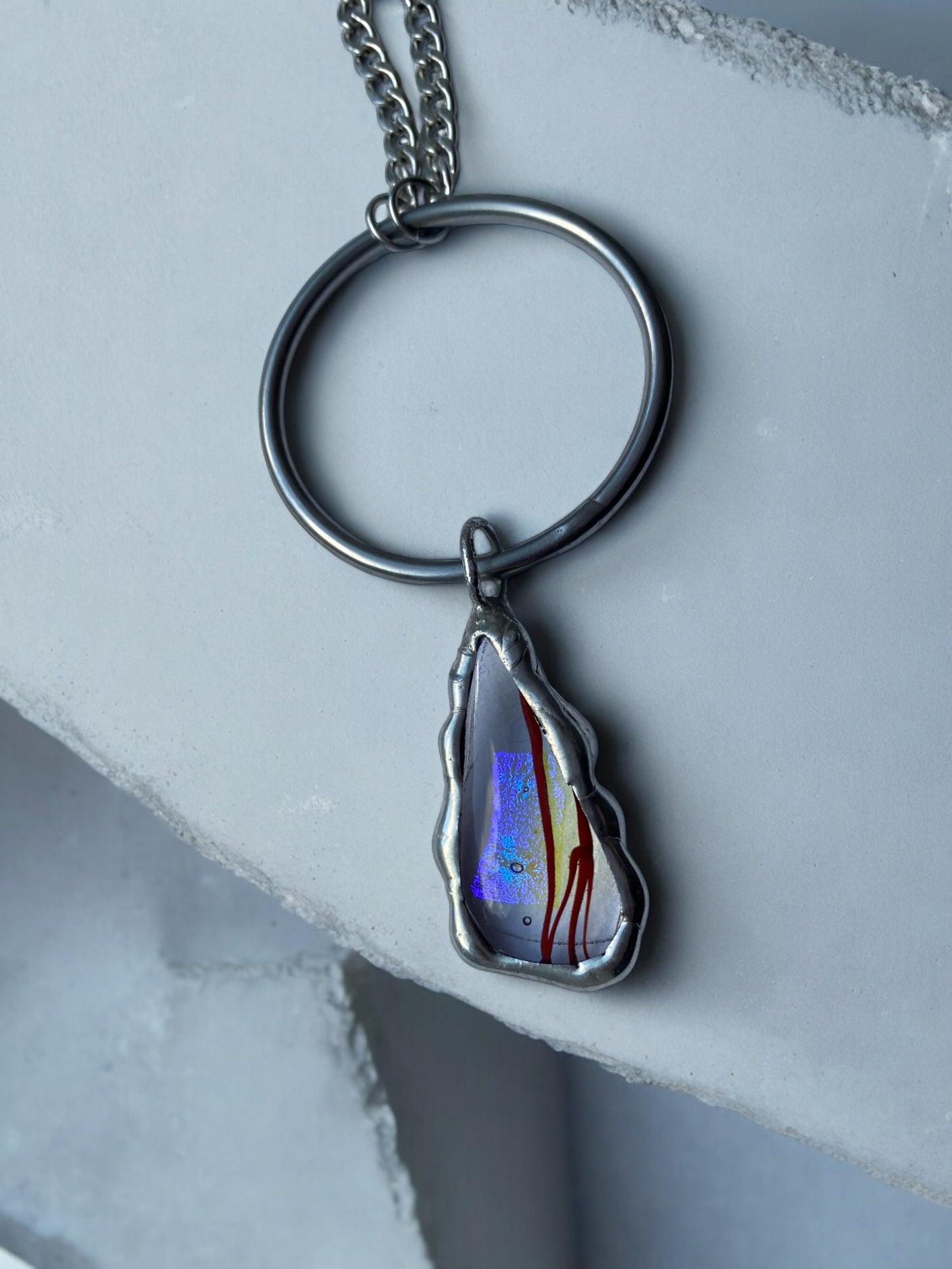 Transparent Blood Streak | Fused Glass O Ring Necklace