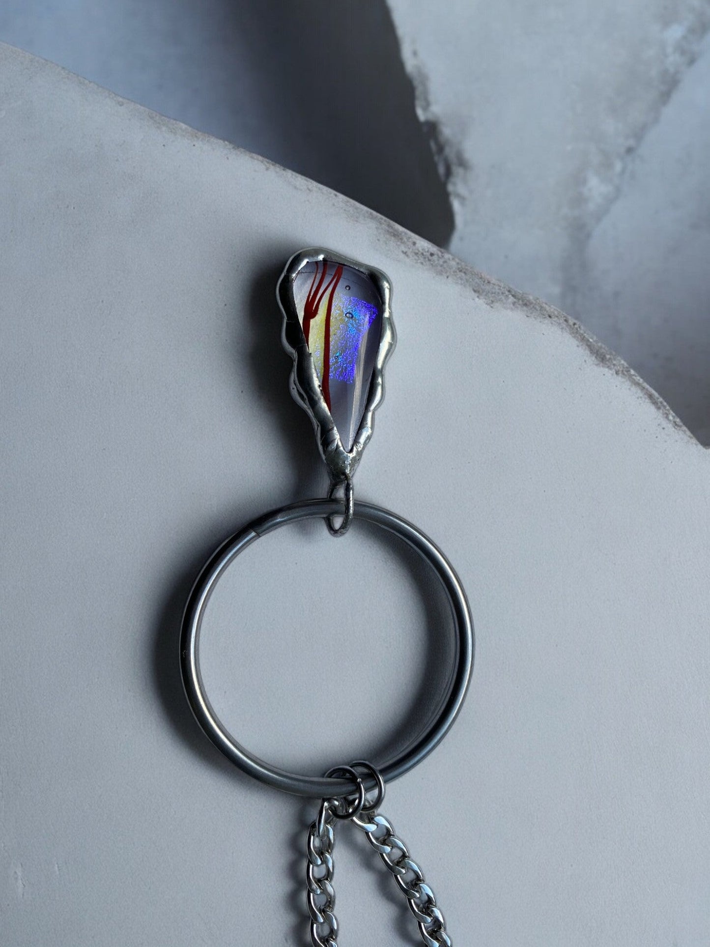 Transparent Blood Streak | Fused Glass O Ring Necklace