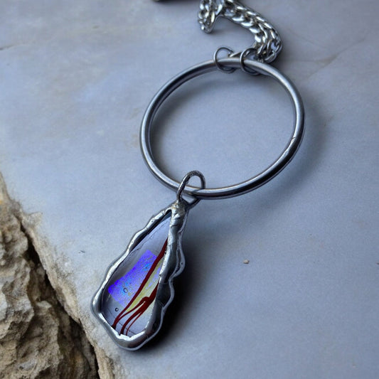 Transparent Blood Streak | Fused Glass O Ring Necklace