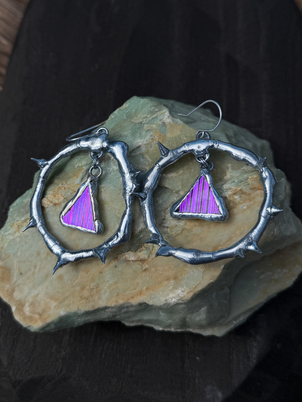 Pink Glass Shards Spiky Hoop Earrings