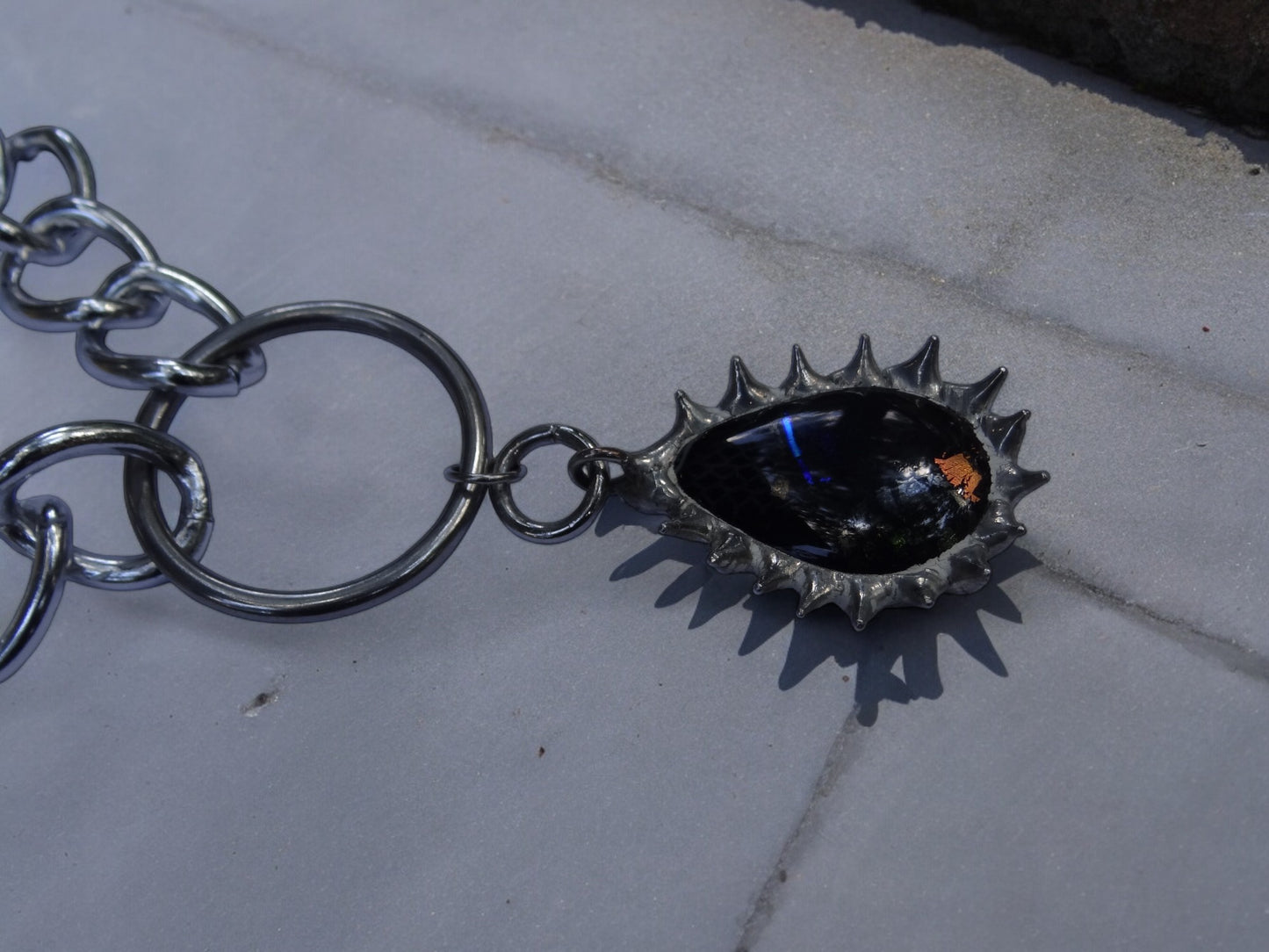 Brutal Tear Creature | Spiky Fused Glass O Ring Necklace