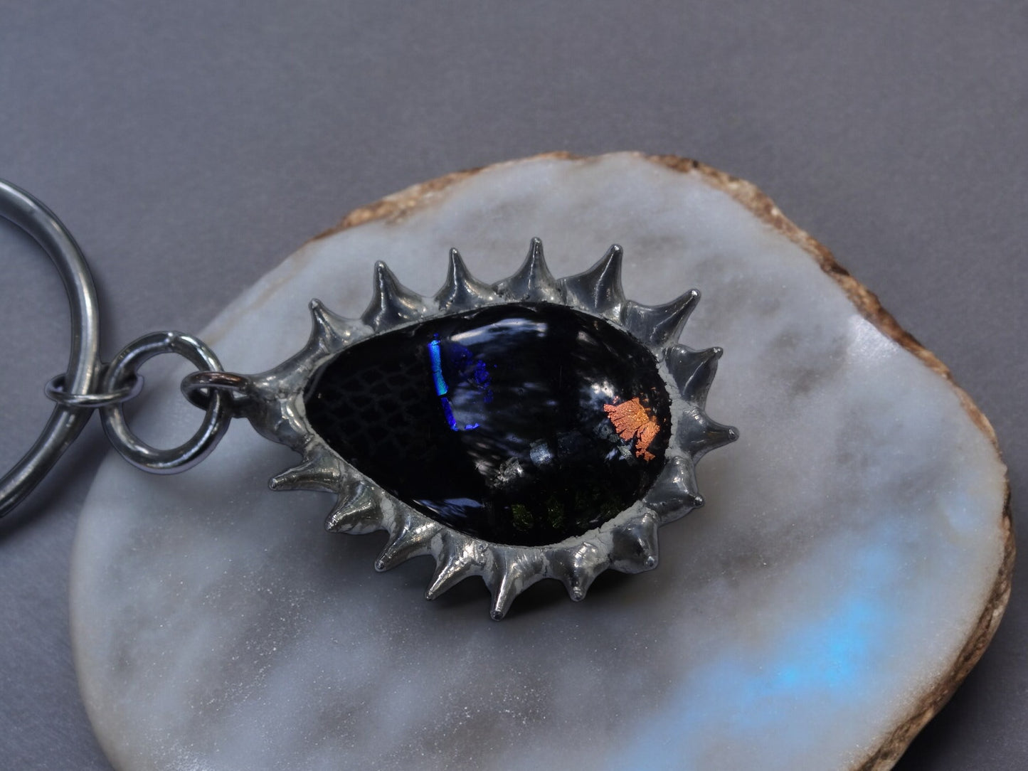 Brutal Tear Creature | Spiky Fused Glass O Ring Necklace