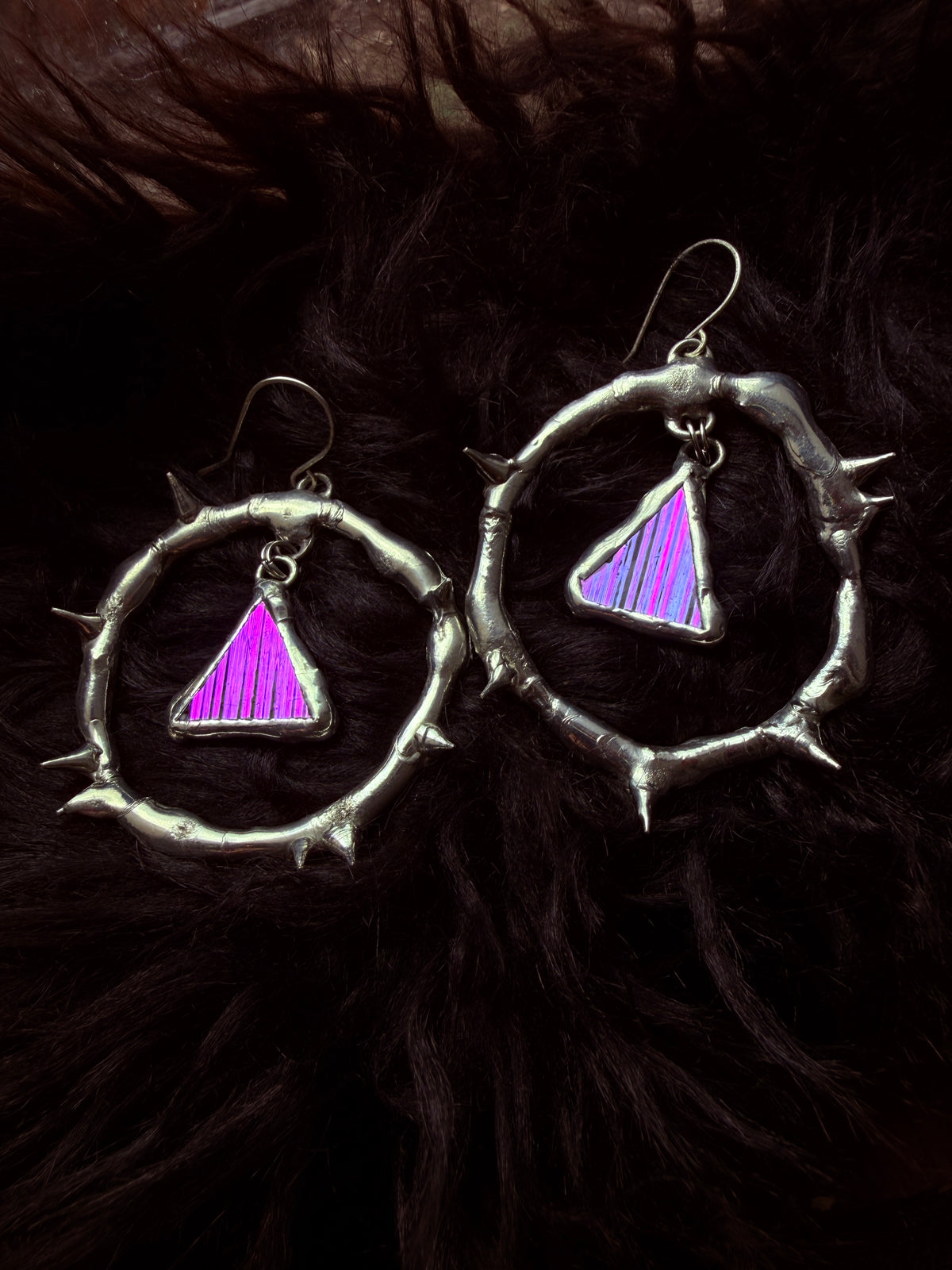 Pink Glass Shards Spiky Hoop Earrings
