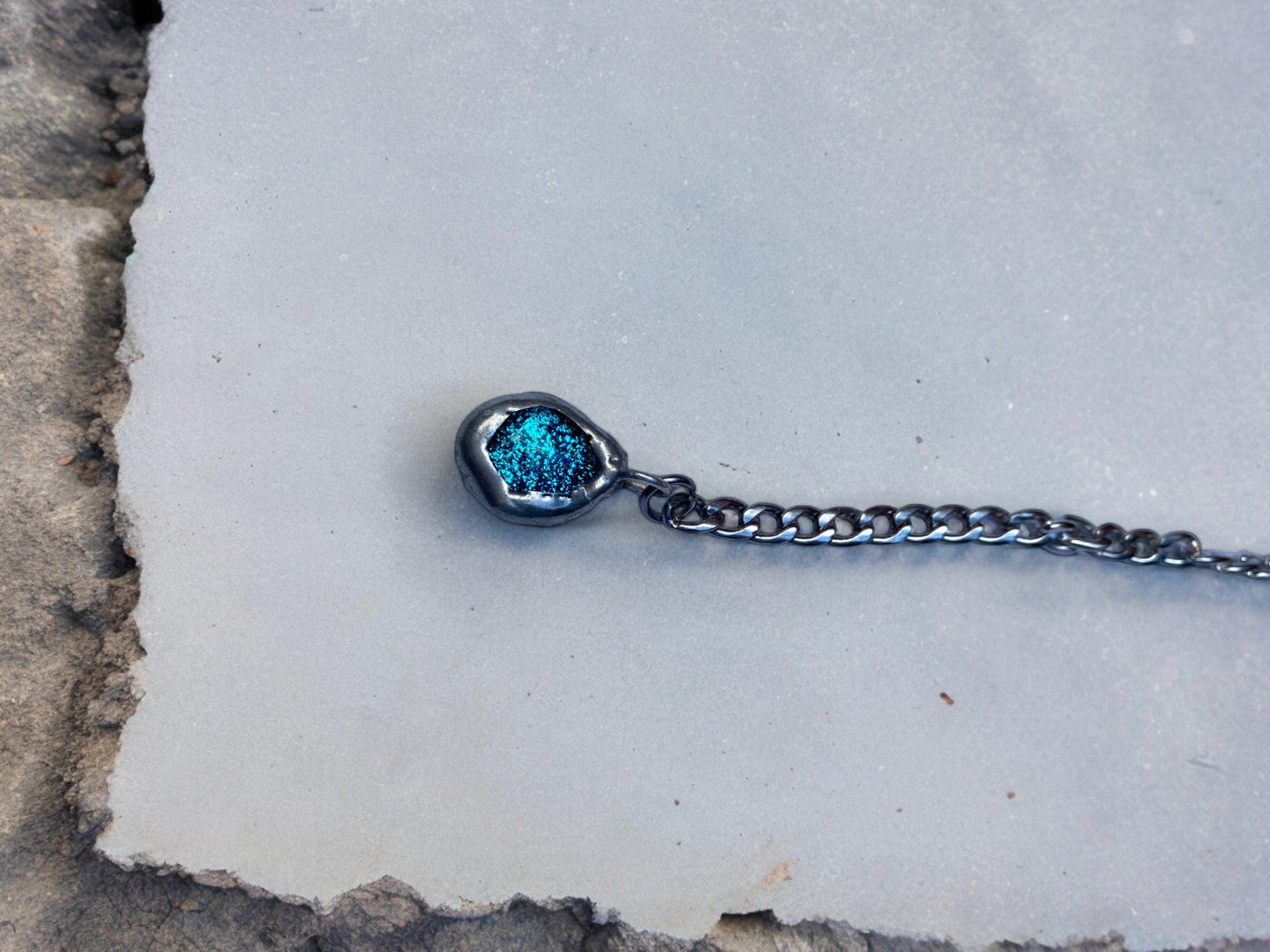 Cerulean Tear | Fused Glass Lariat Necklace