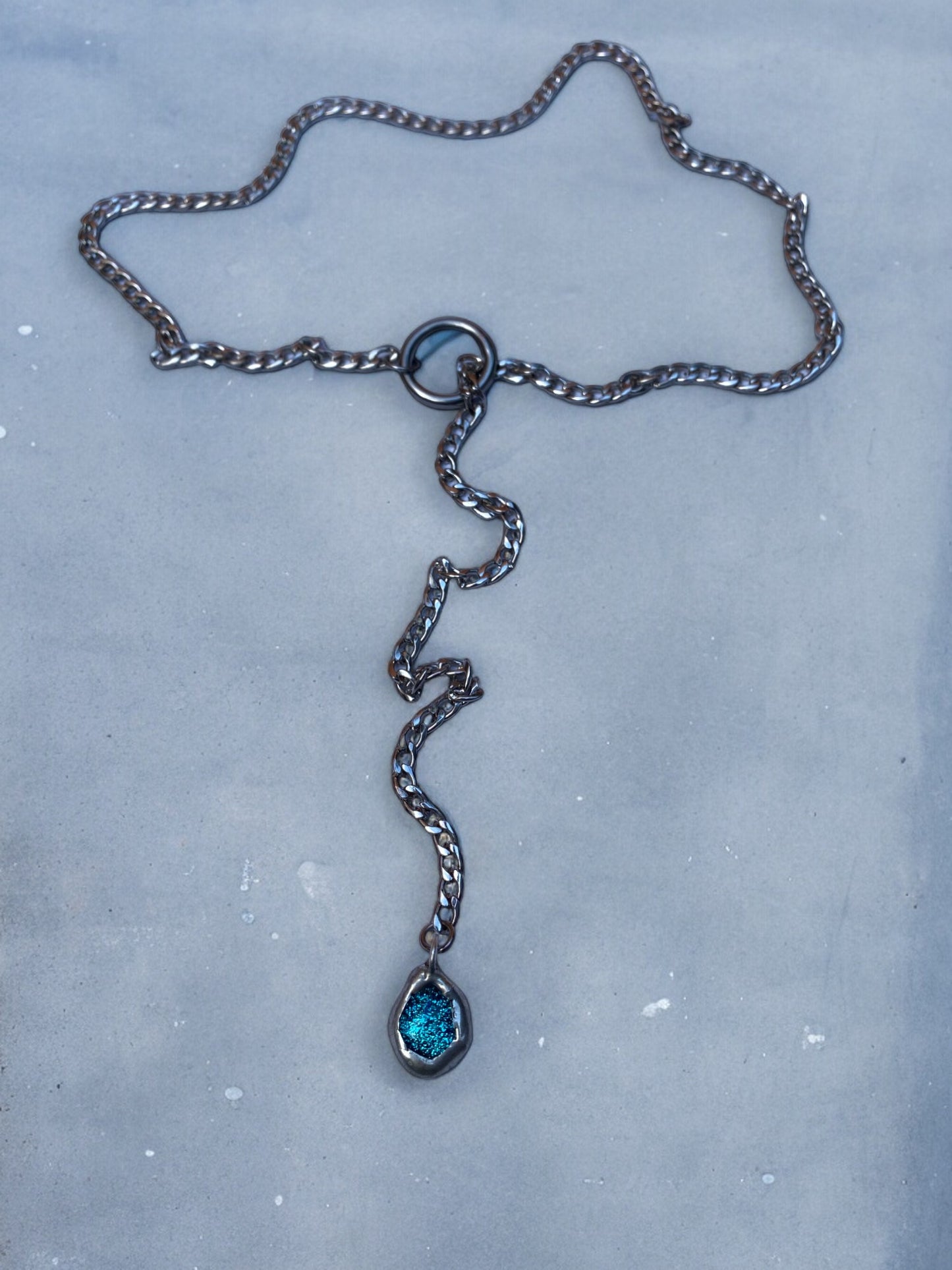 Cerulean Tear | Fused Glass Lariat Necklace