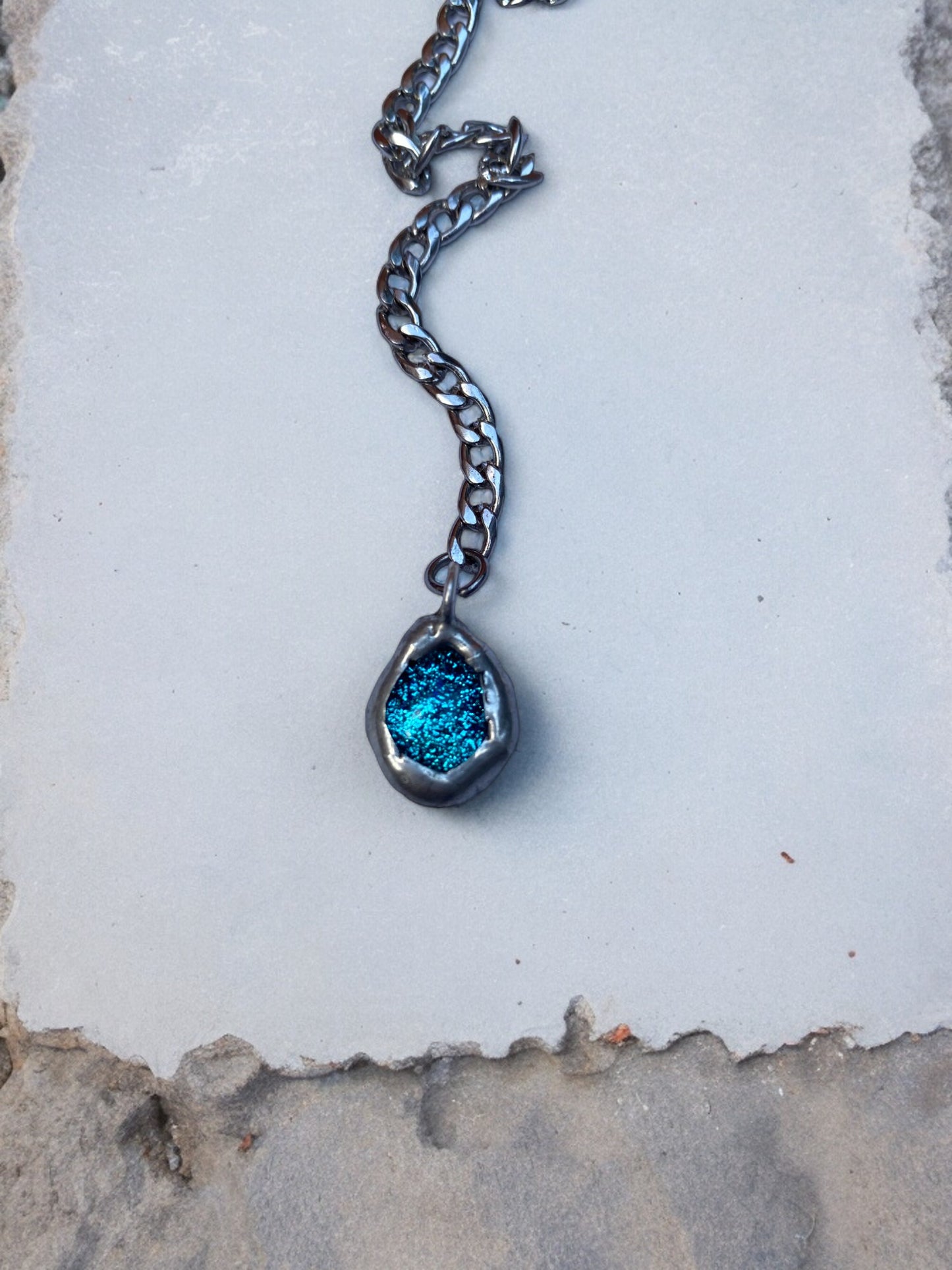 Cerulean Tear | Fused Glass Lariat Necklace