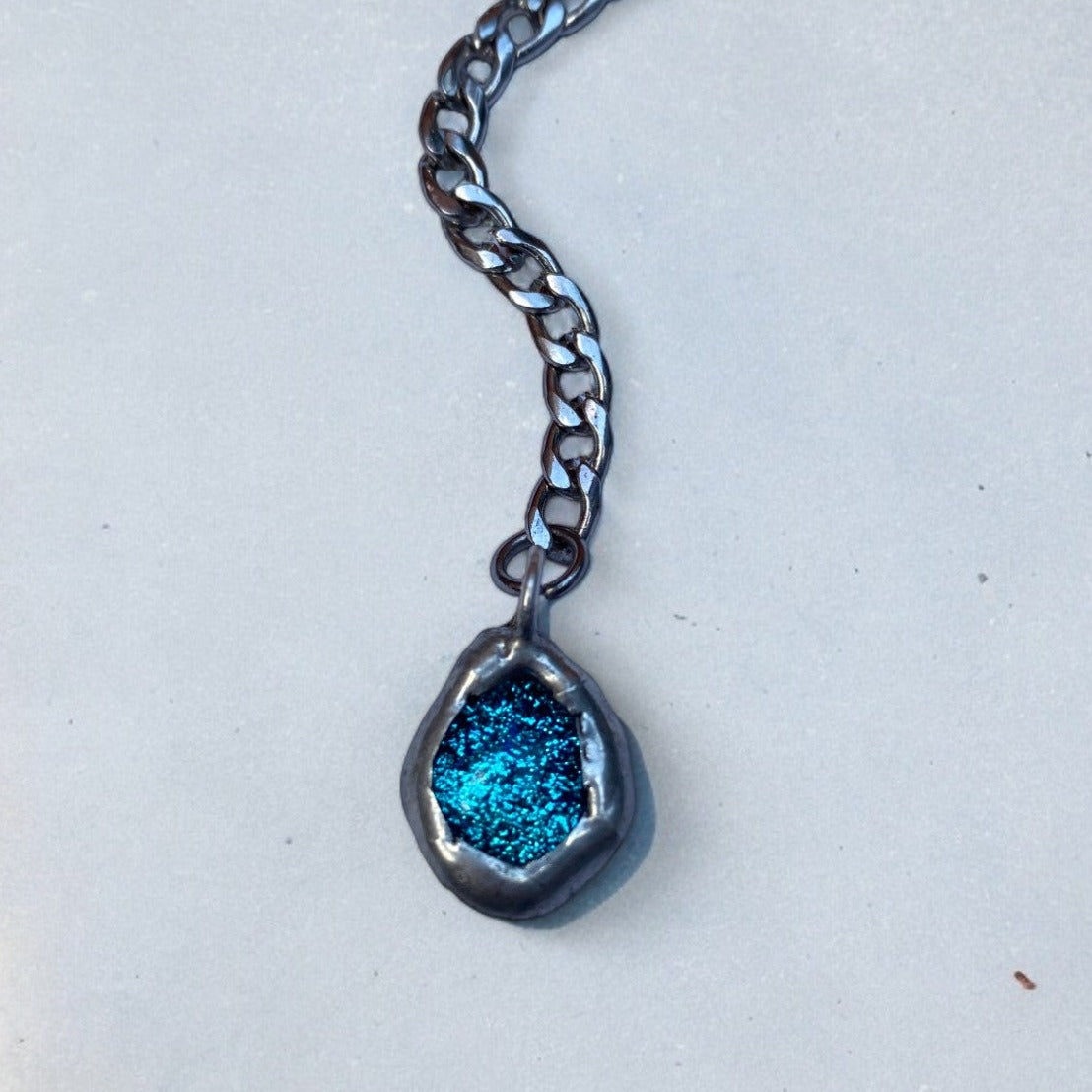 Cerulean Tear | Fused Glass Lariat Necklace