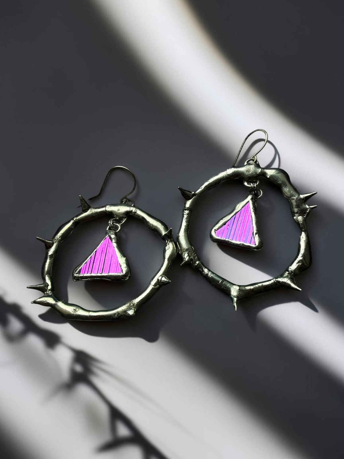 Pink Glass Shards Spiky Hoop Earrings