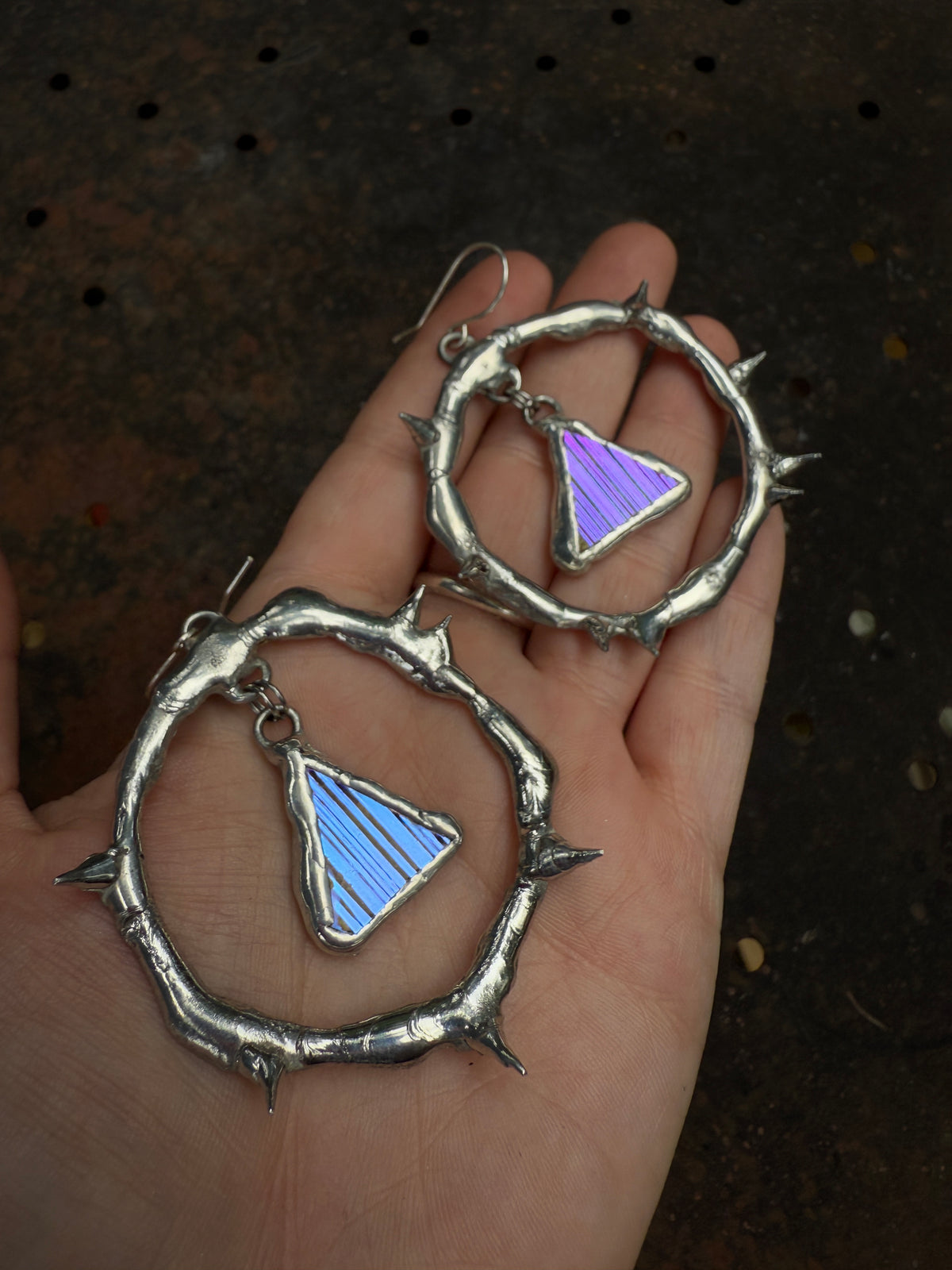Pink Glass Shards Spiky Hoop Earrings