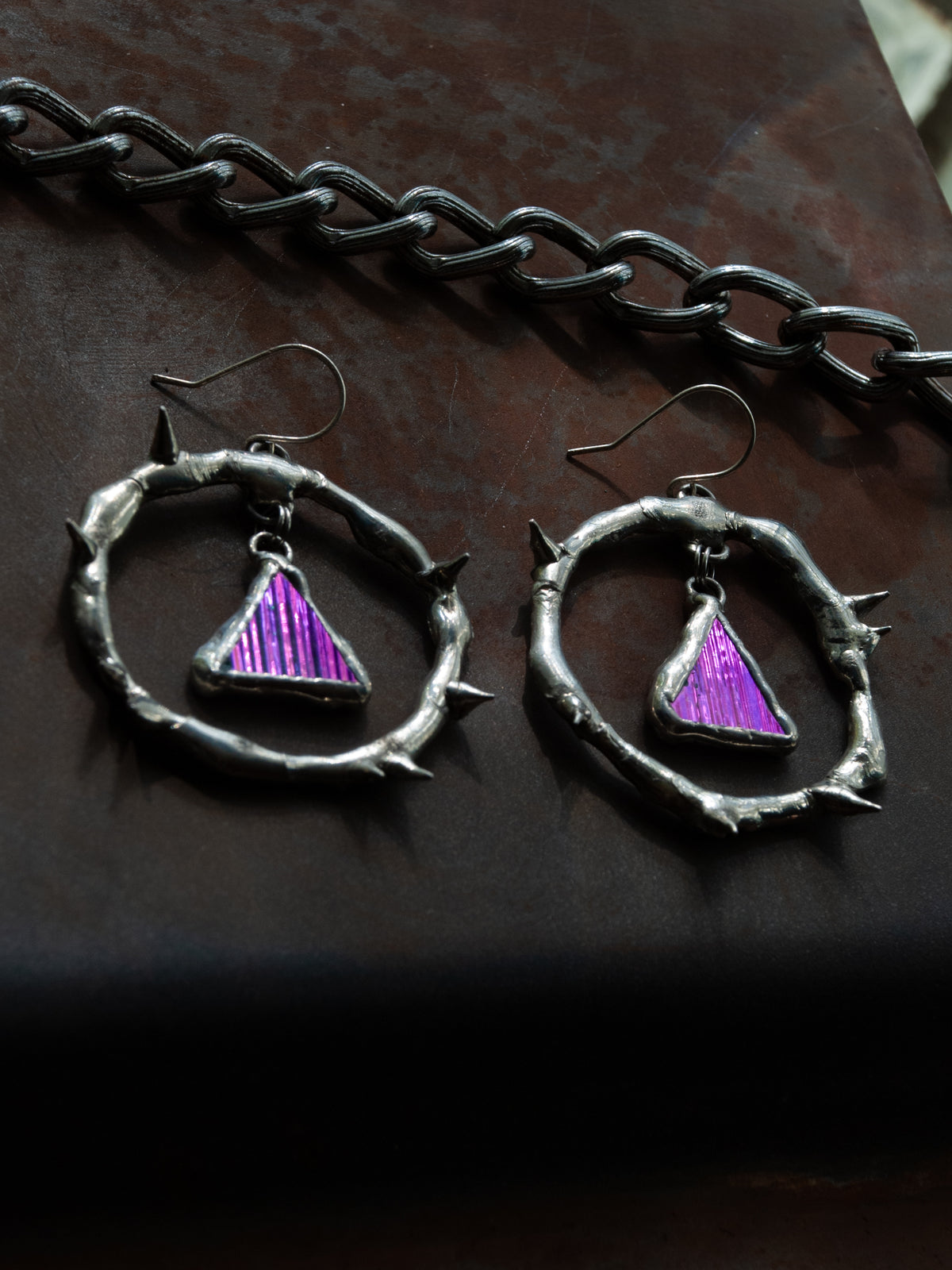 Pink Glass Shards Spiky Hoop Earrings