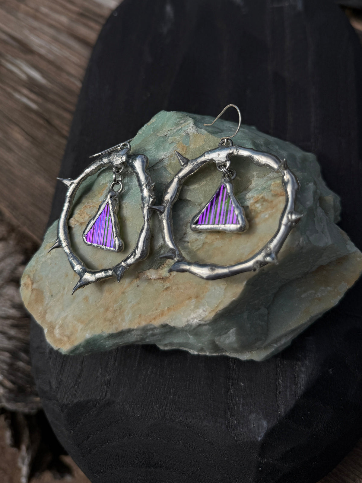 Pink Glass Shards Spiky Hoop Earrings
