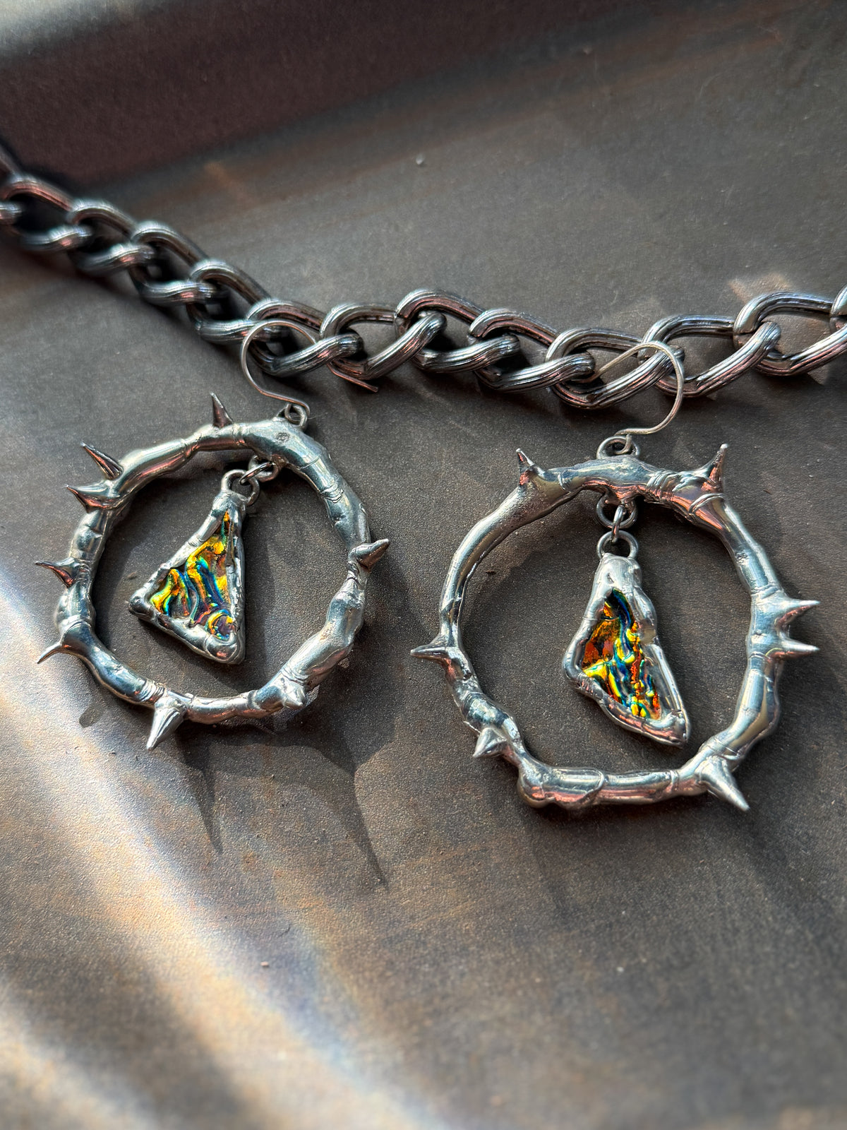 Sunset Glass Shards Spiky Hoop Earrings