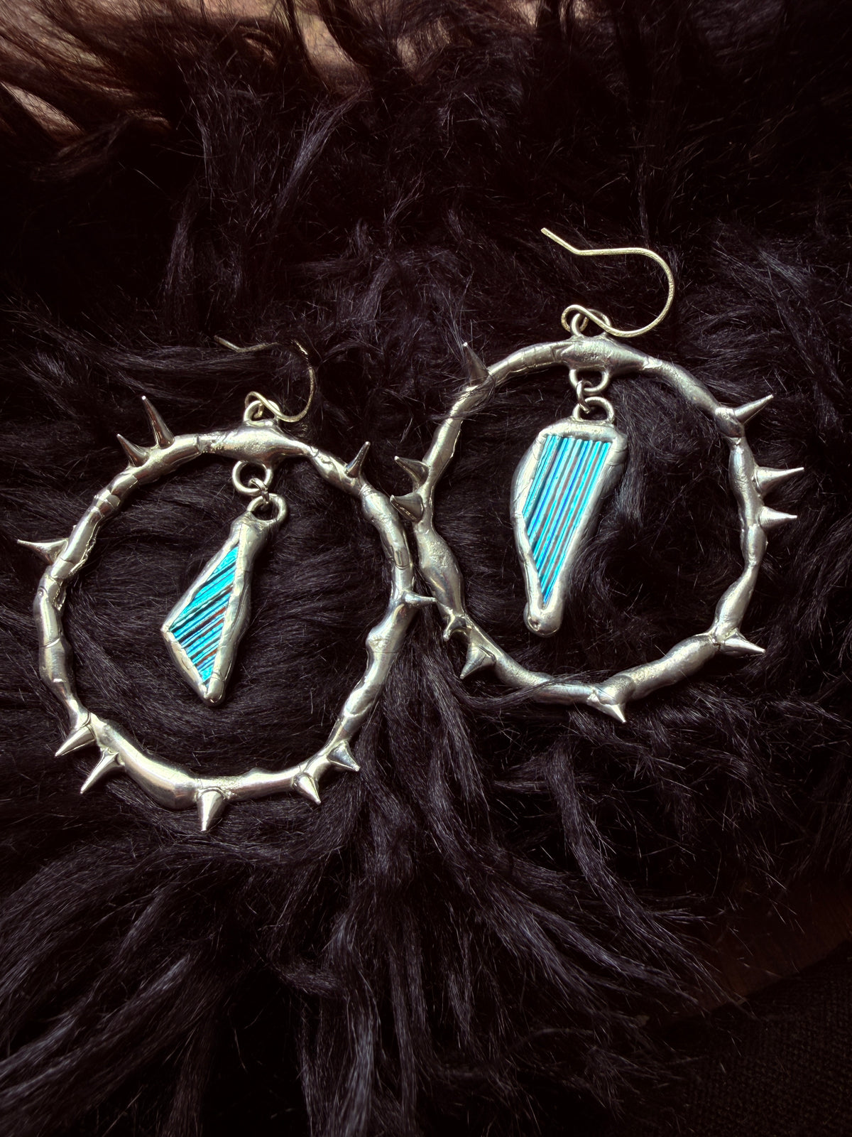 Baby Blue Glass Shards Spiky Hoop Earrings