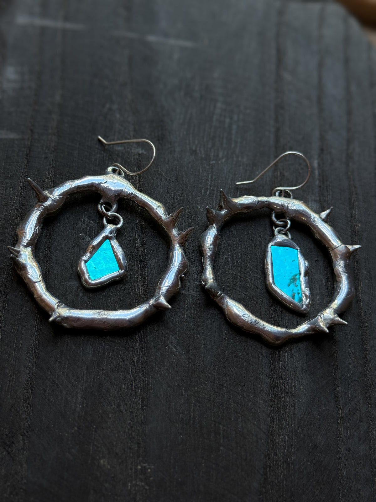 Teal Glass Shards Spiky Hoop Earrings
