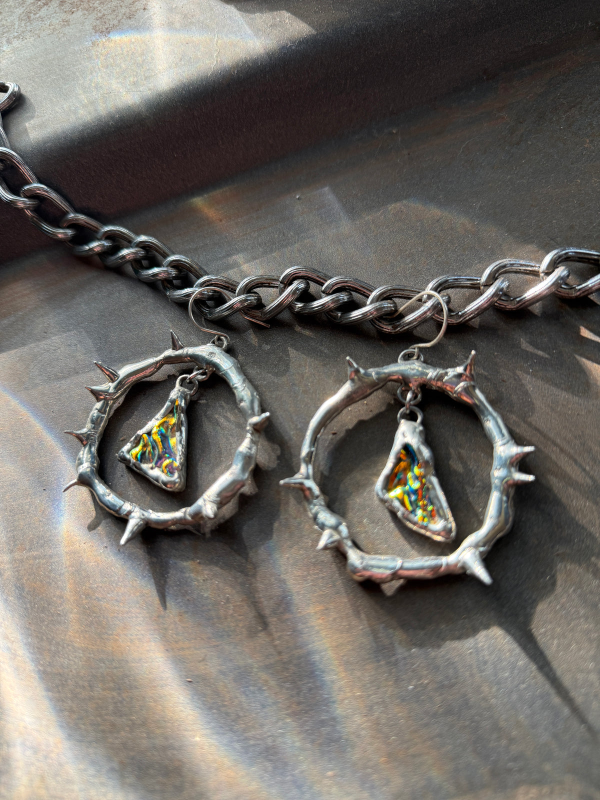 Sunset Glass Shards Spiky Hoop Earrings