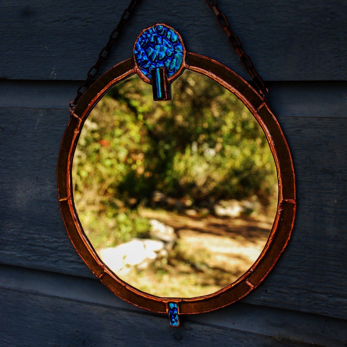 Cobalt Dream Portal Stained Glass Mirror