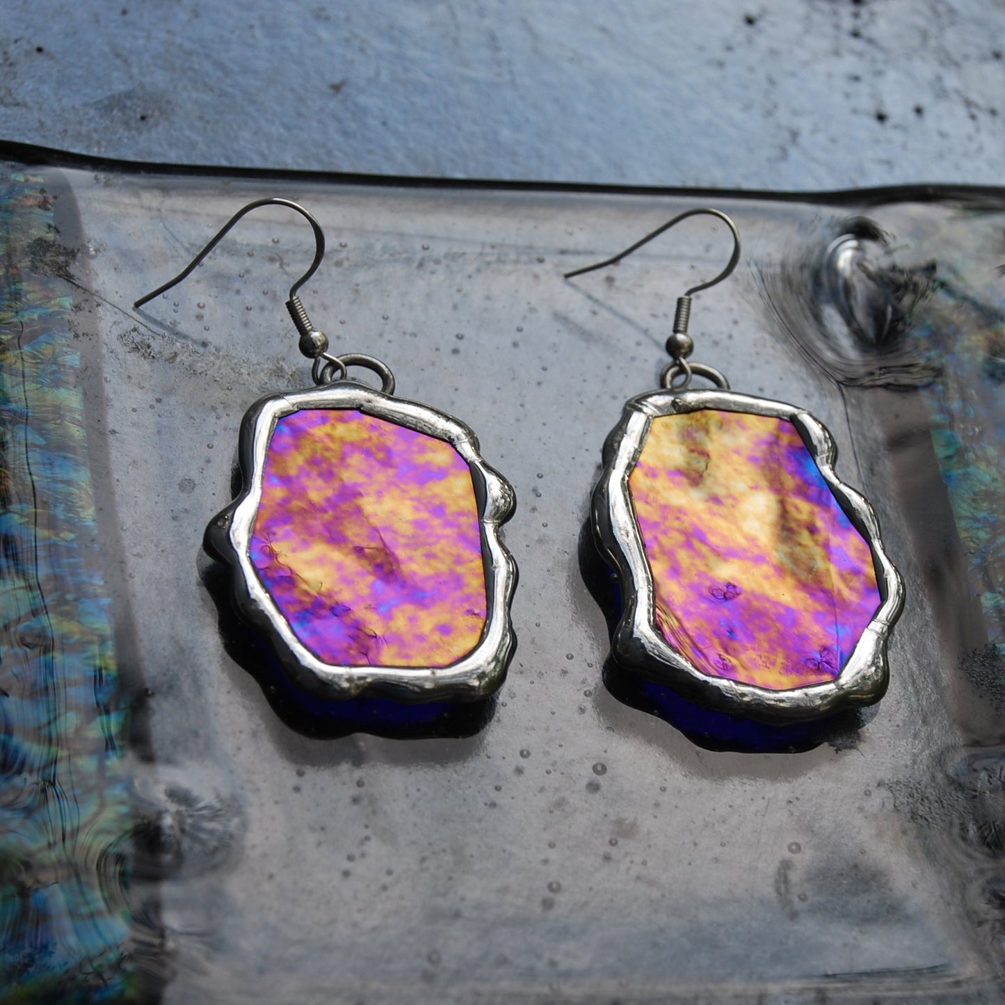 Cobalt Sun Break Portals | Stained Glass Earrings