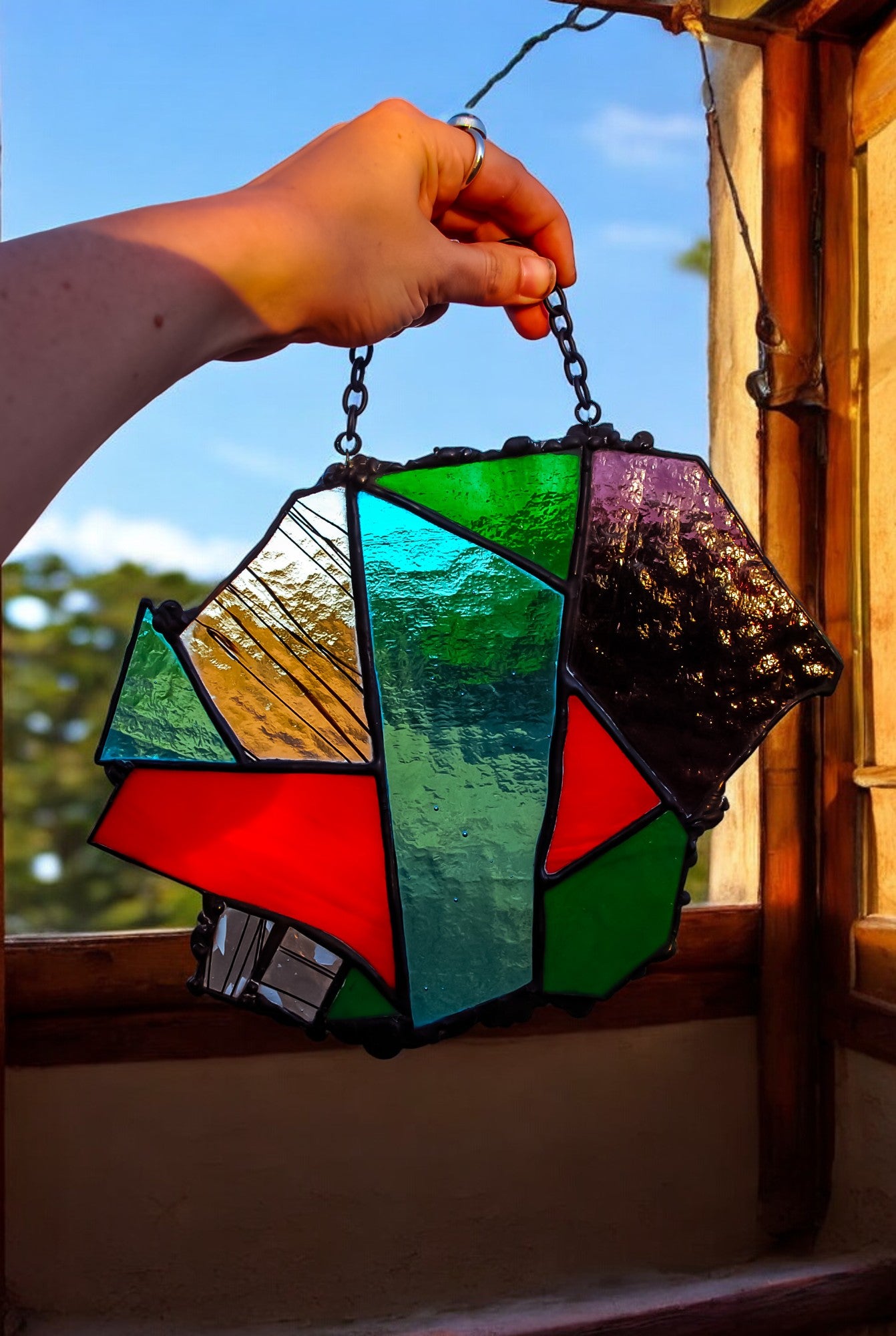 Shadow Heart Stained Glass Window Hanging