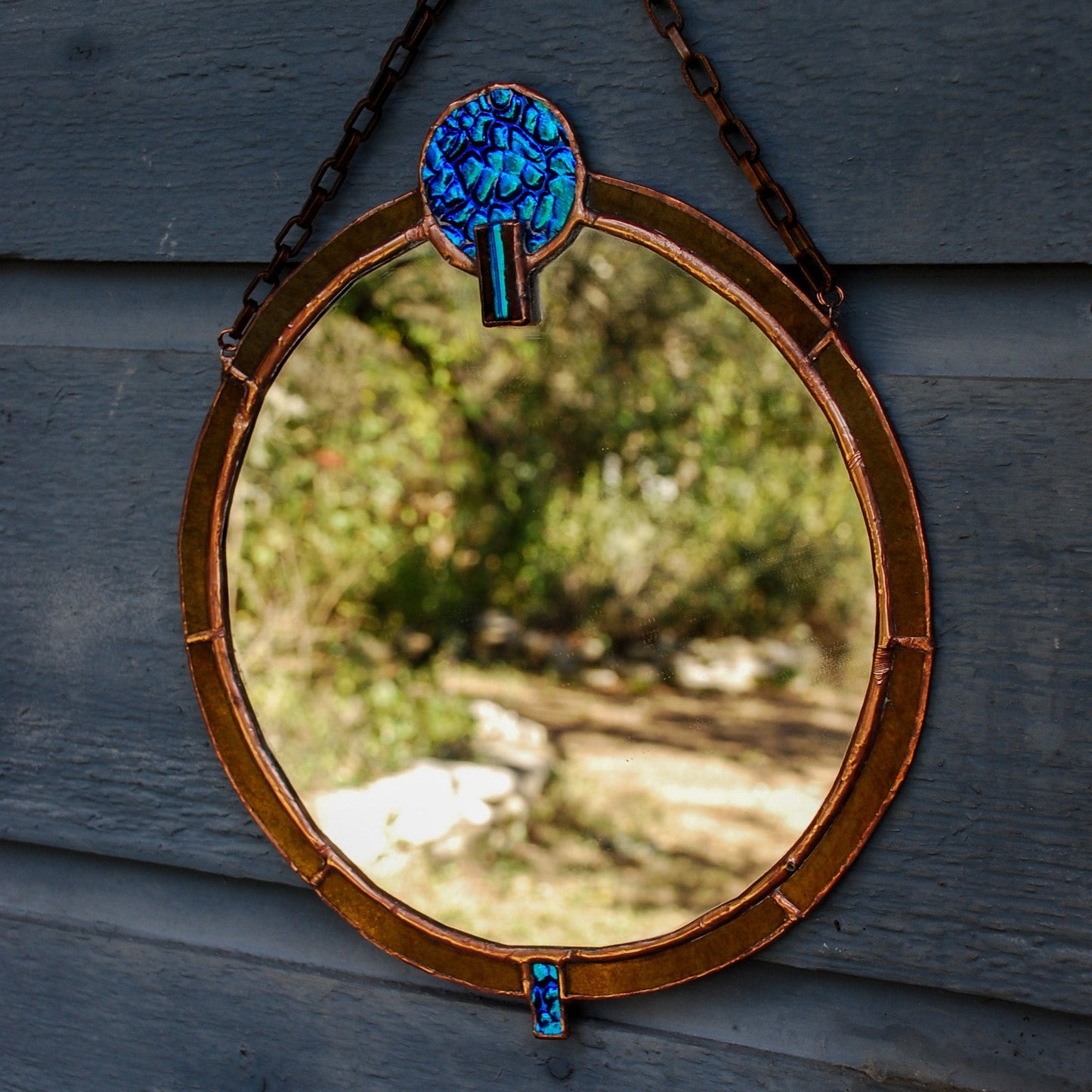 Cobalt Dream Portal Stained Glass Mirror