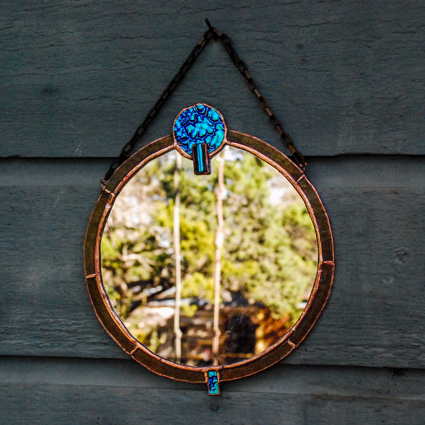 Cobalt Dream Portal Stained Glass Mirror