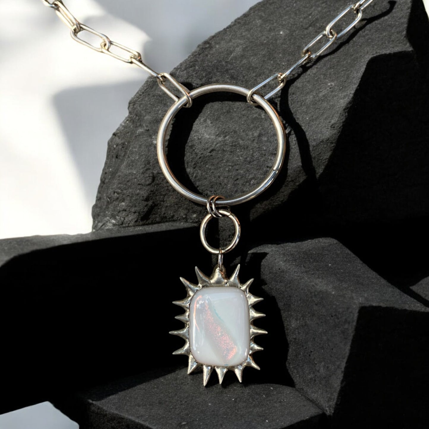 Translucent Portal | Spiky Fused Glass O Ring Necklace