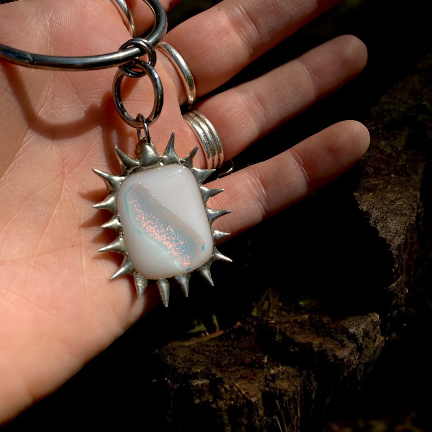 Translucent Portal | Spiky Fused Glass O Ring Necklace