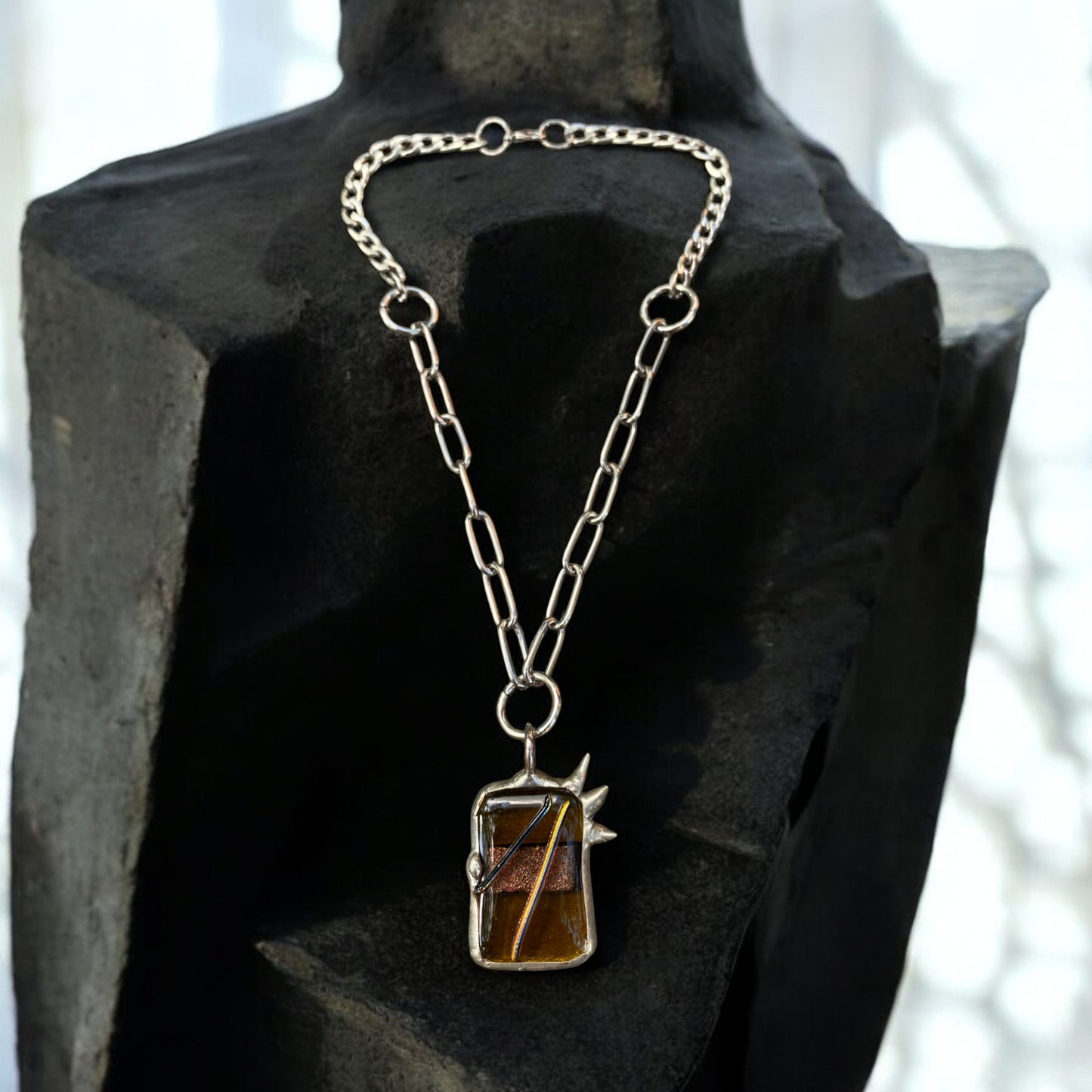 Amber Trance Creature | Spiky Fused Glass O Ring Necklace