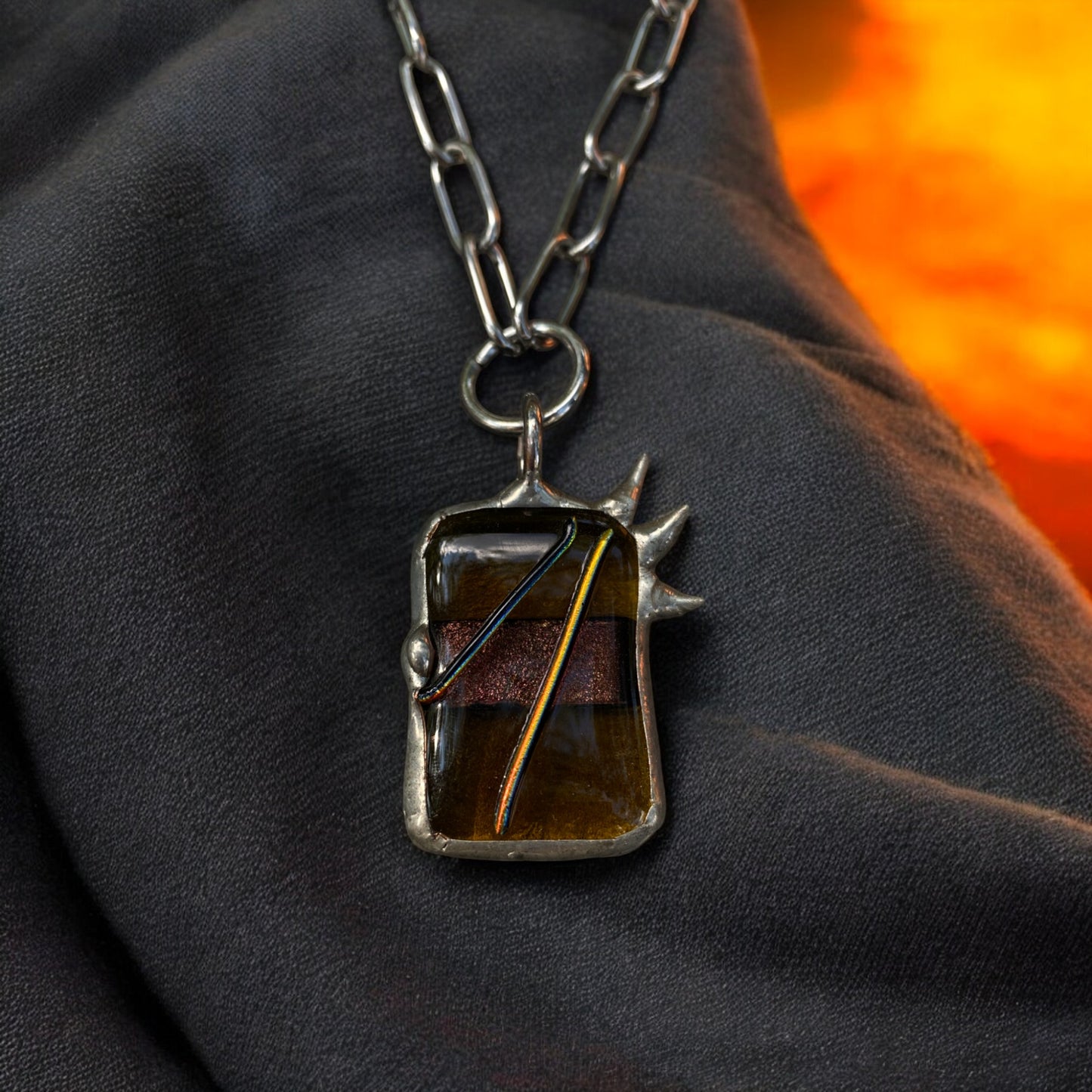 Amber Trance Creature | Spiky Fused Glass O Ring Necklace