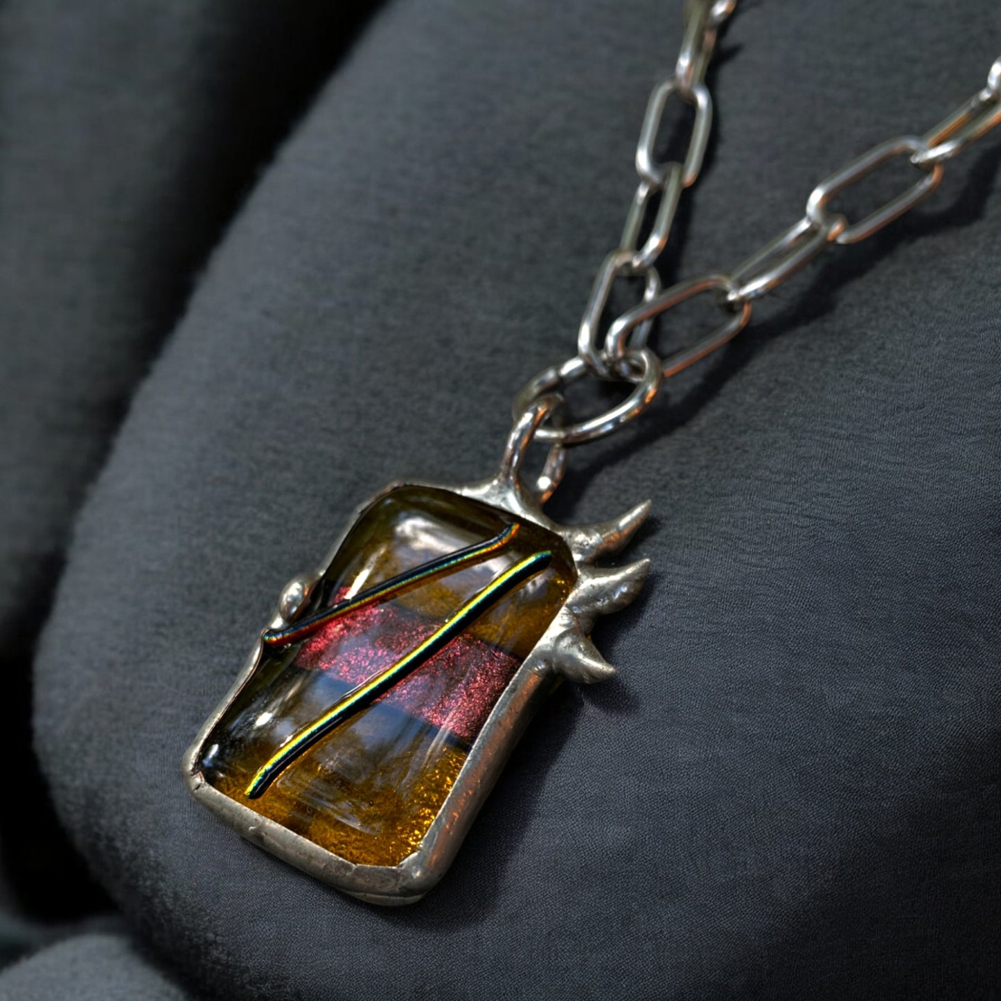 Amber Trance Creature | Spiky Fused Glass O Ring Necklace