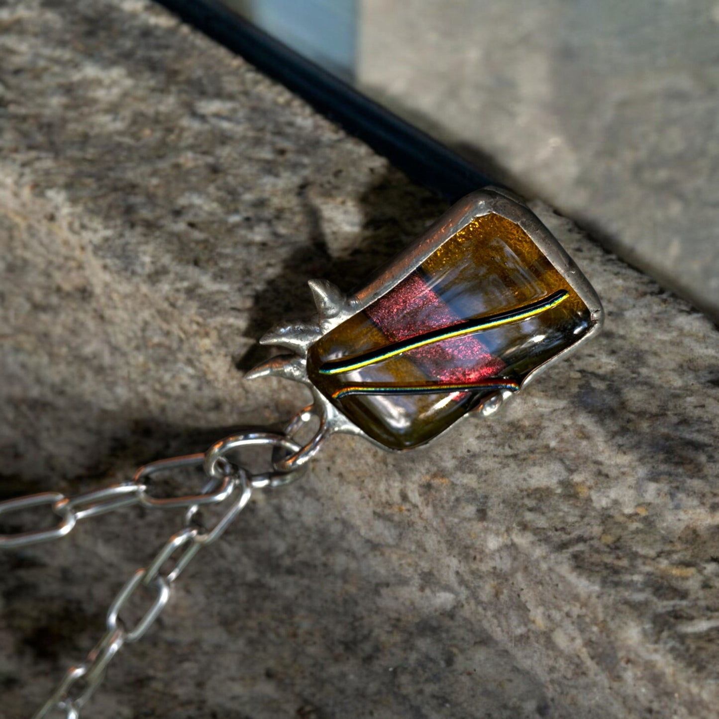 Amber Trance Creature | Spiky Fused Glass O Ring Necklace