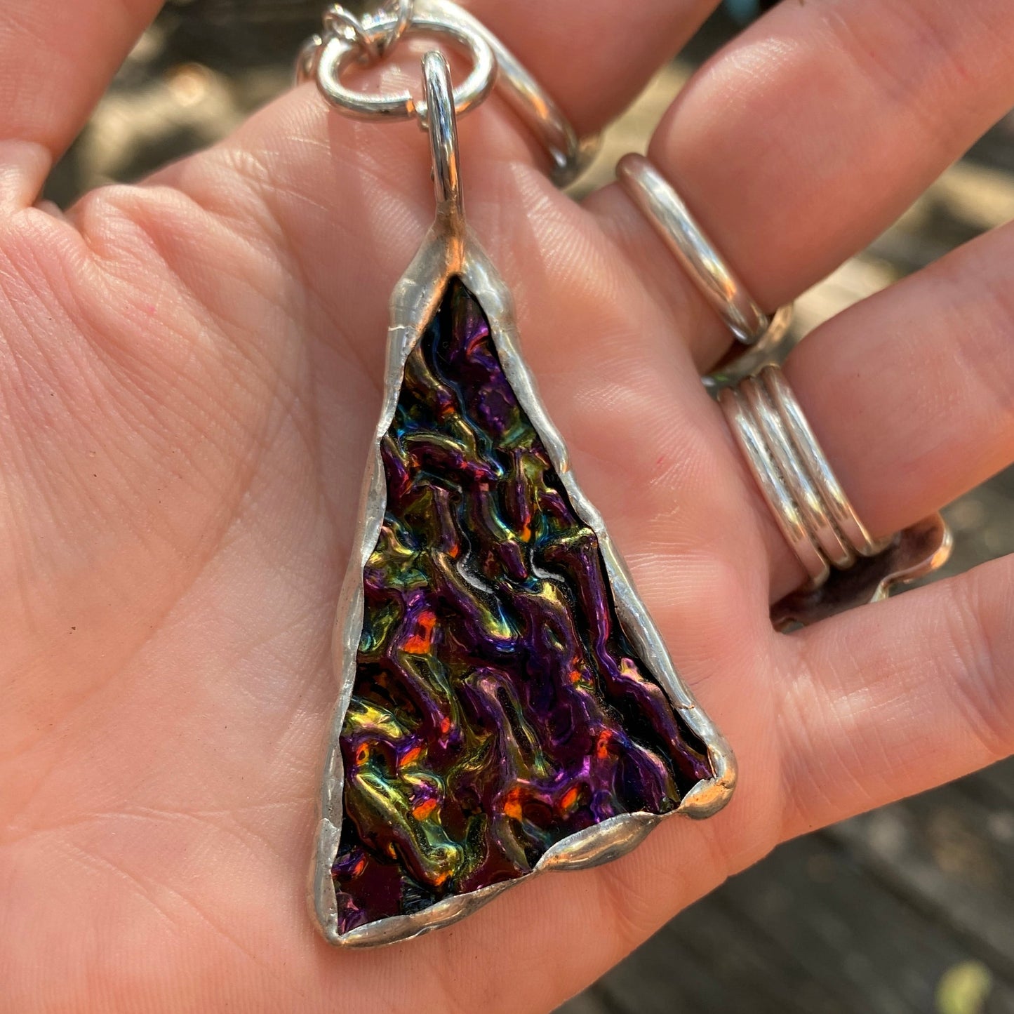 Blood Shard | Stained Glass Dichroic Necklace