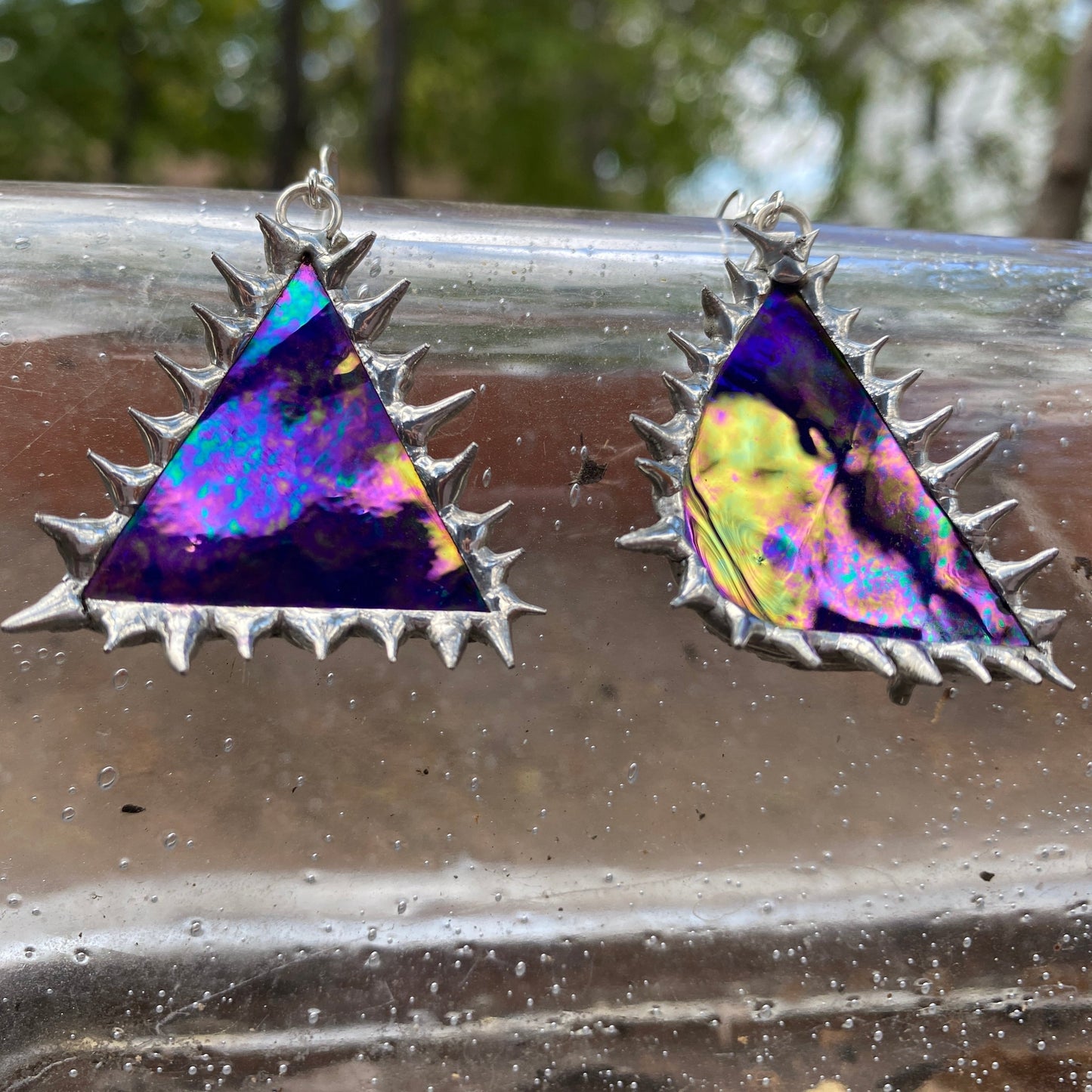 'COBALT CELESTRIA' spiked earrings | stained glass earrings