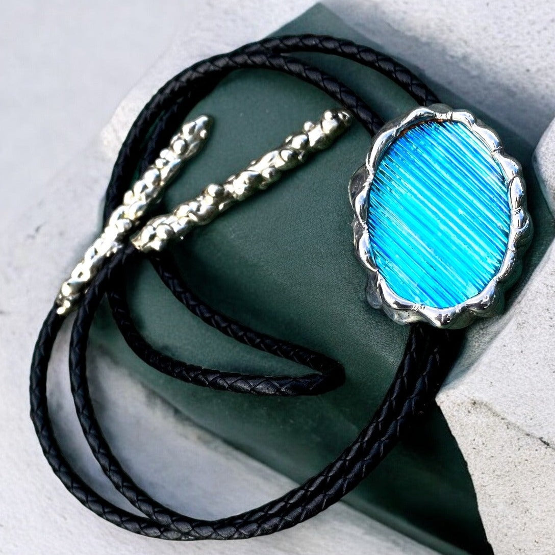 Electric Blue Dream Portal Stained Glass Bolo Tie