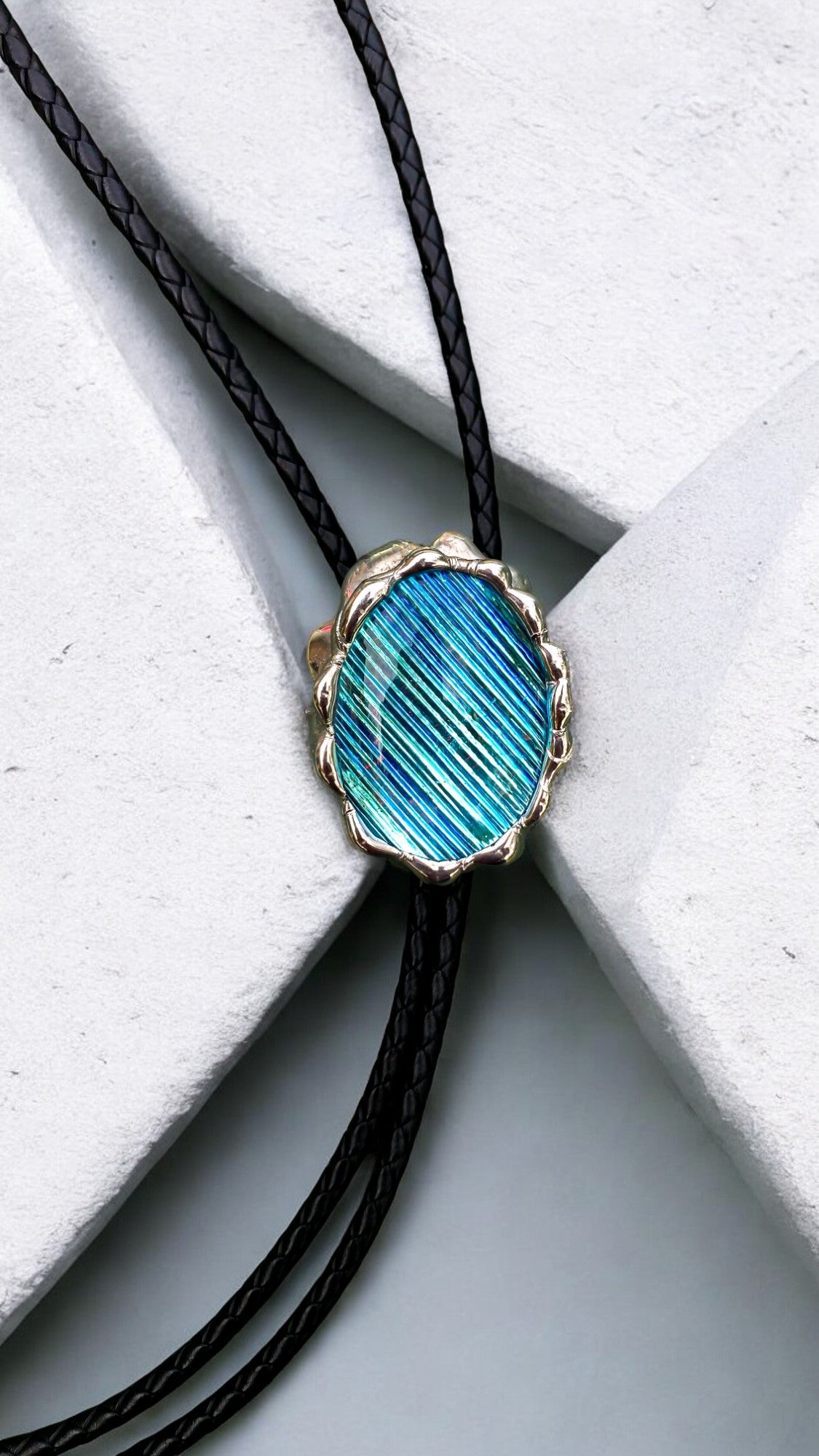 Electric Blue Dream Portal Stained Glass Bolo Tie