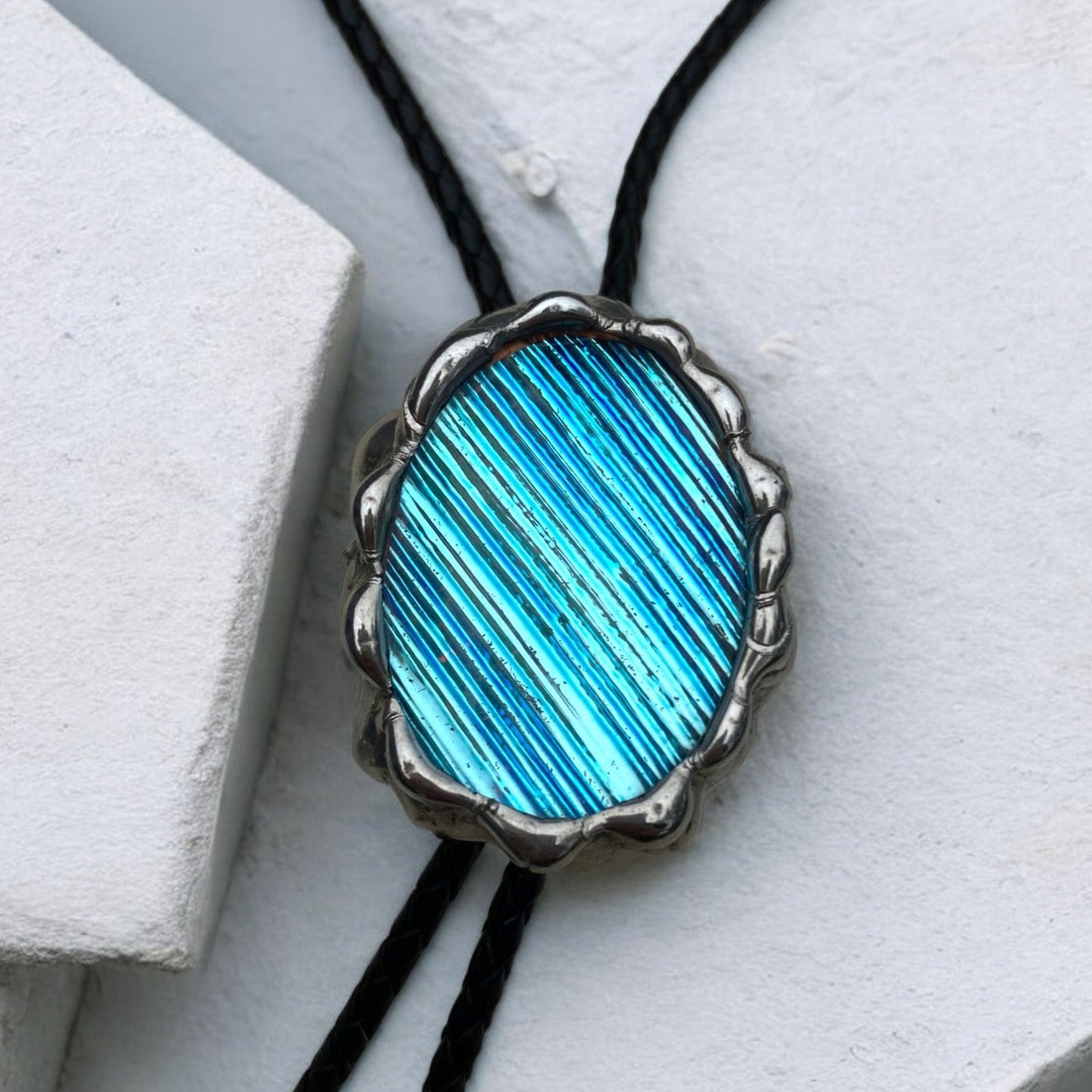 Electric Blue Dream Portal Stained Glass Bolo Tie