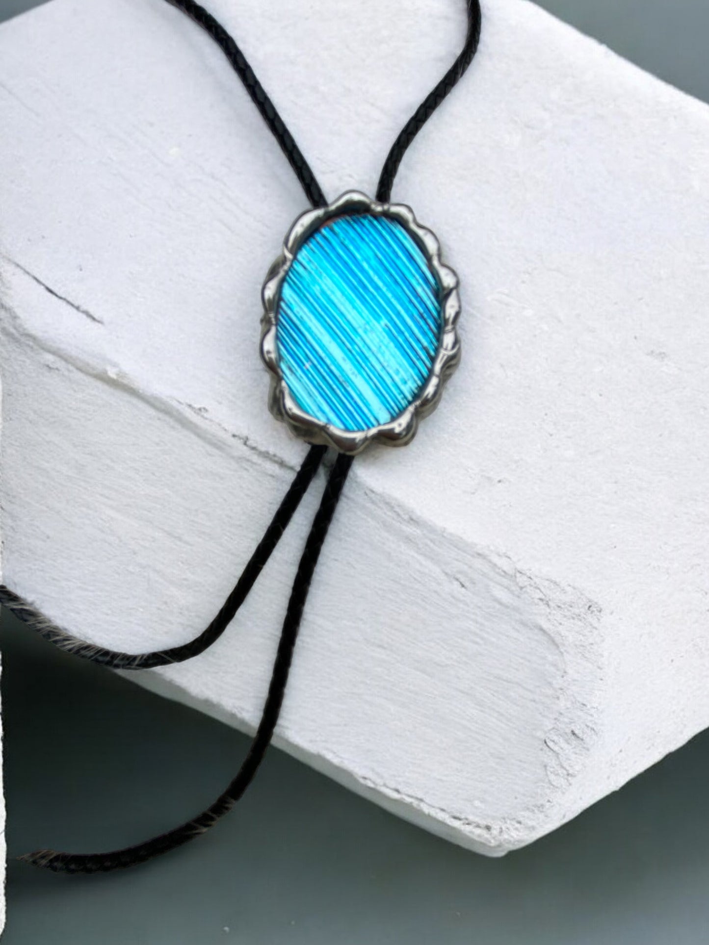 Electric Blue Dream Portal Stained Glass Bolo Tie