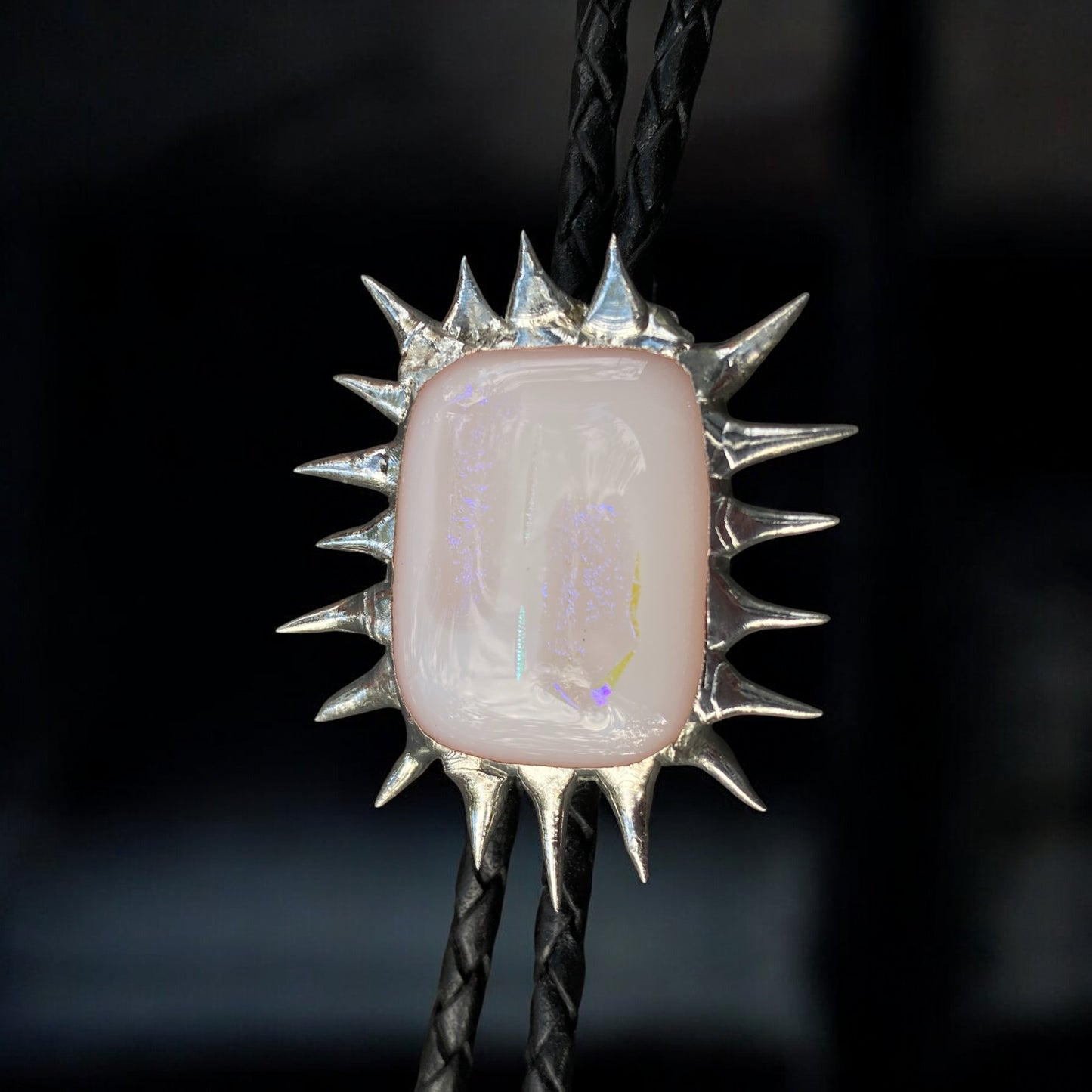 Spiky Alabaster Fused Glass Bolo Tie