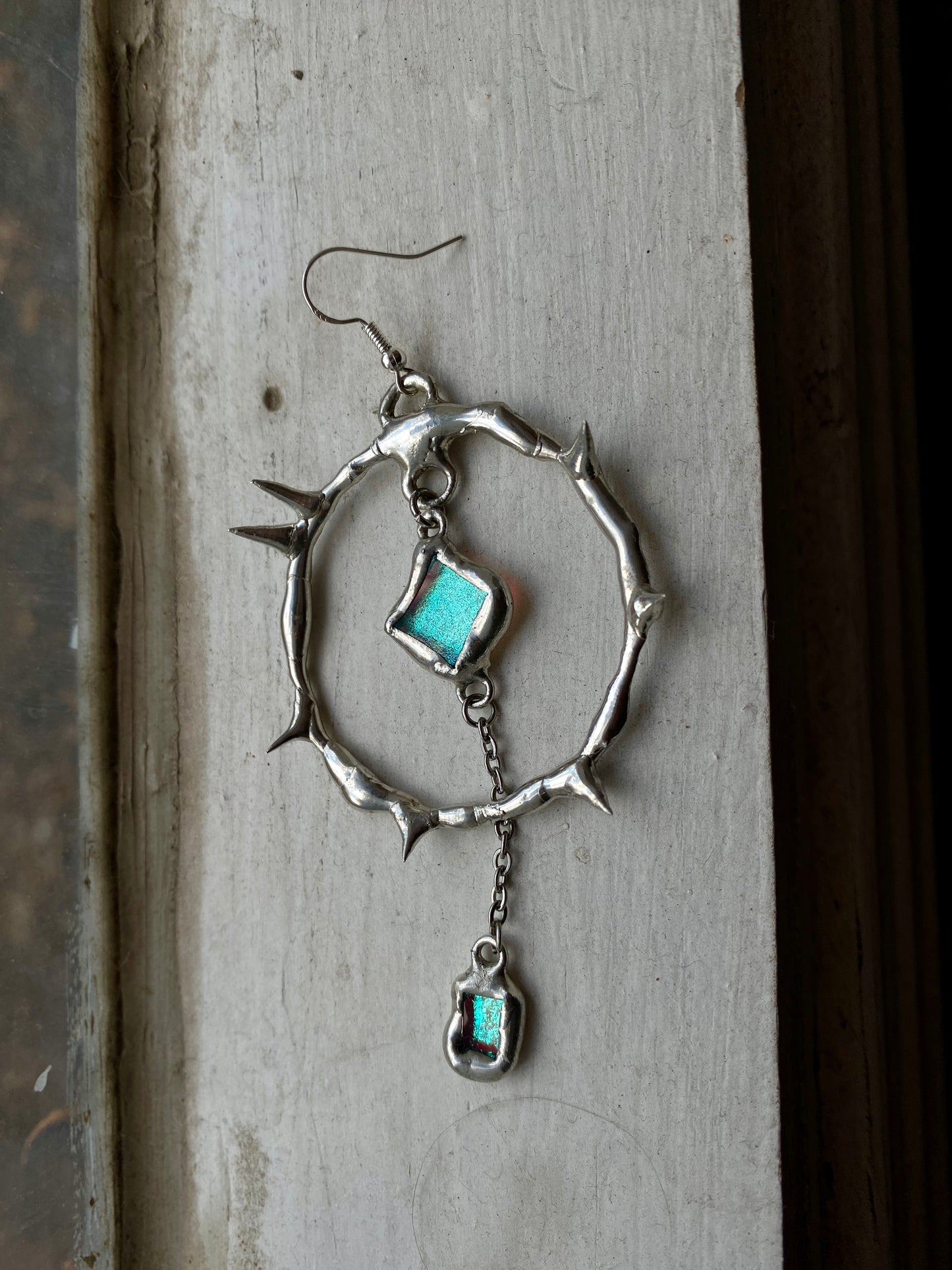 'SIREN CRY AS SONG' spiked hoops | fused glass earrings from the BARBED HALO collection