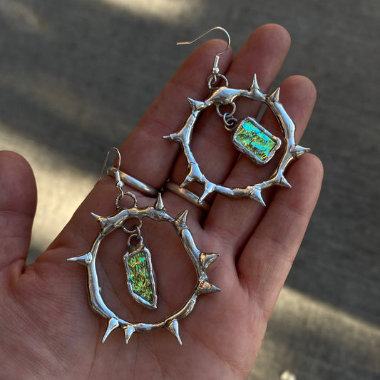 'AQUALINE SHARDS' spiked hoops | stained glass earrings from the BARBED HALO collection