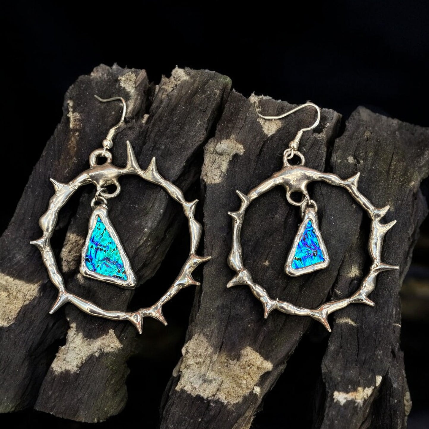 'ABYSSAL SHARDS' spiked hoops | stained glass earrings from the BARBED HALO collection