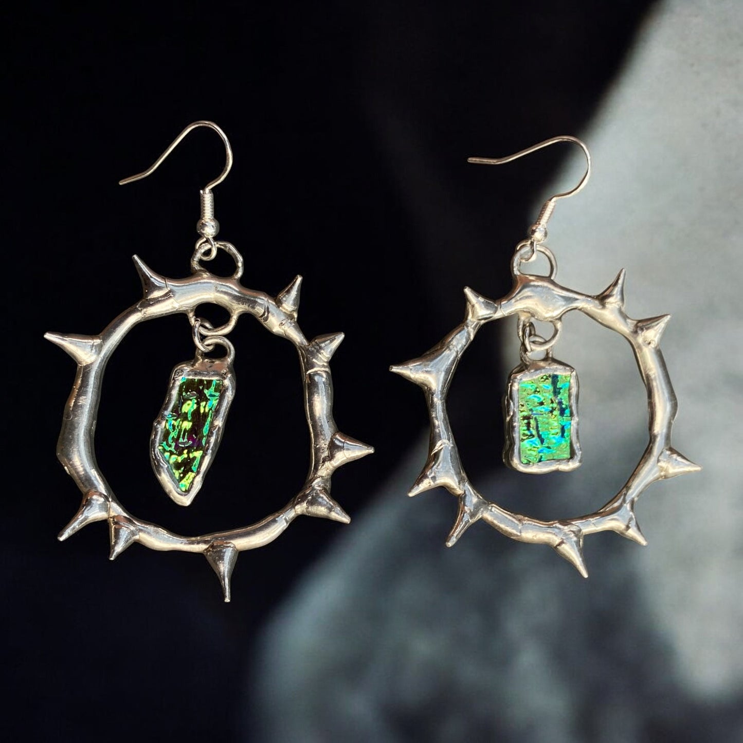 'AQUALINE SHARDS' spiked hoops | stained glass earrings from the BARBED HALO collection