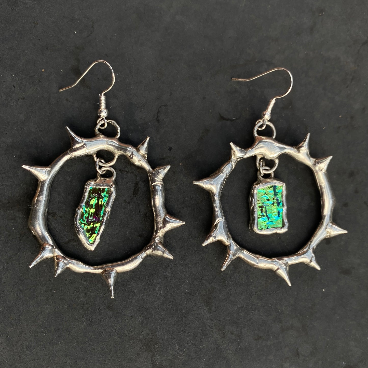 'AQUALINE SHARDS' spiked hoops | stained glass earrings from the BARBED HALO collection