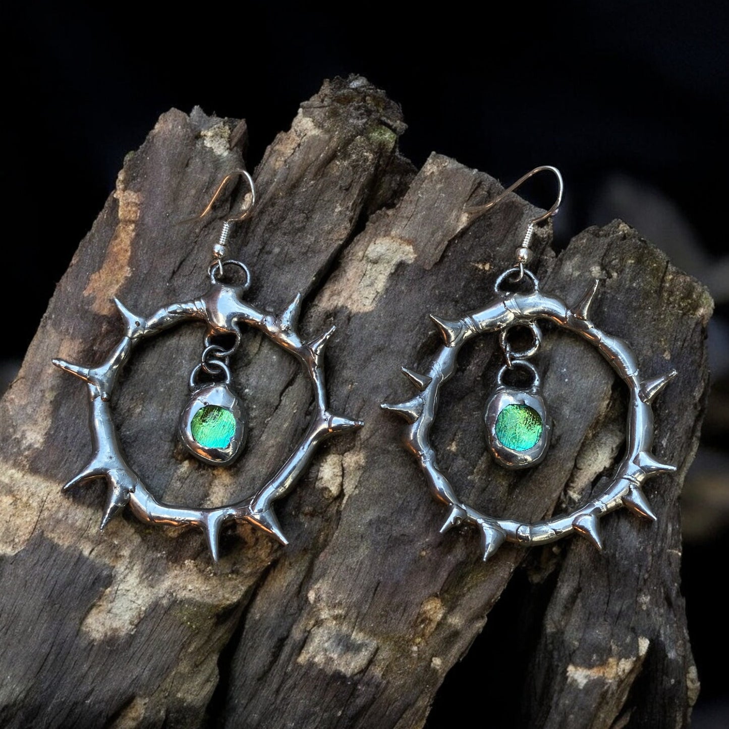 'WAVESONG' spiked hoops | fused glass earrings from the BARBED HALO collection