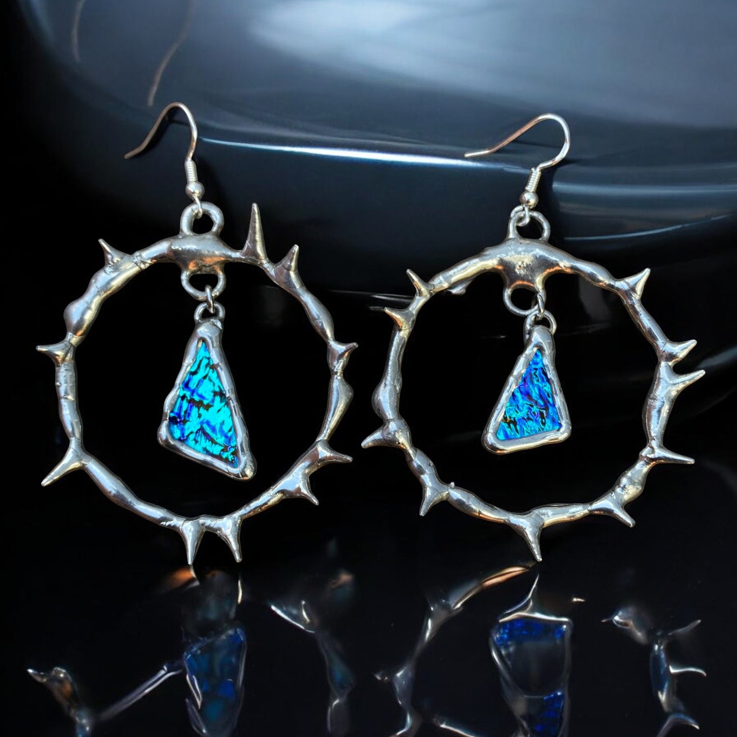 'ABYSSAL SHARDS' spiked hoops | stained glass earrings from the BARBED HALO collection