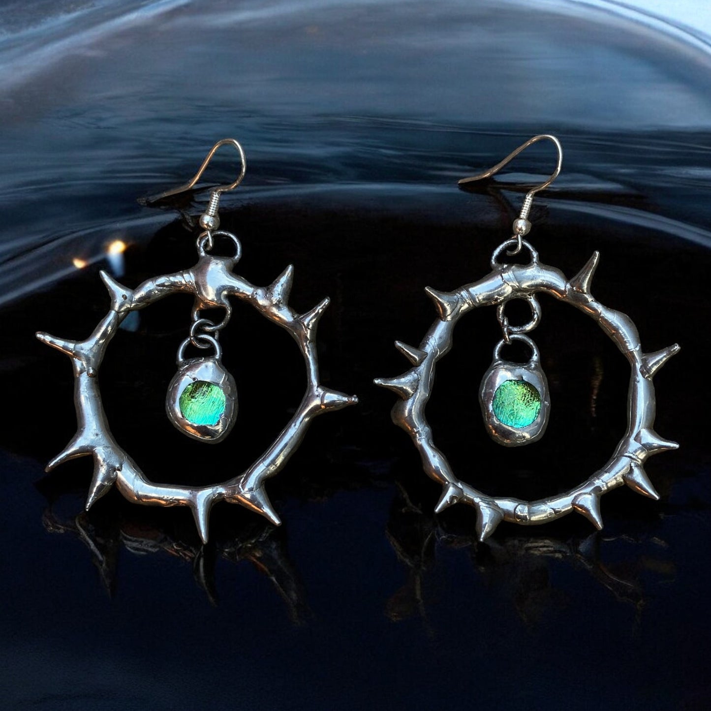 'WAVESONG' spiked hoops | fused glass earrings from the BARBED HALO collection