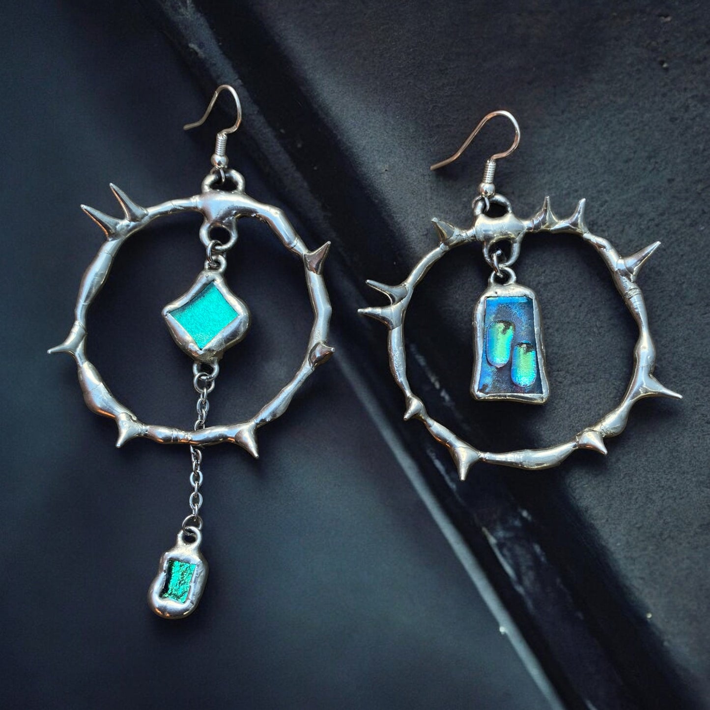 'SIREN CRY AS SONG' spiked hoops | fused glass earrings from the BARBED HALO collection